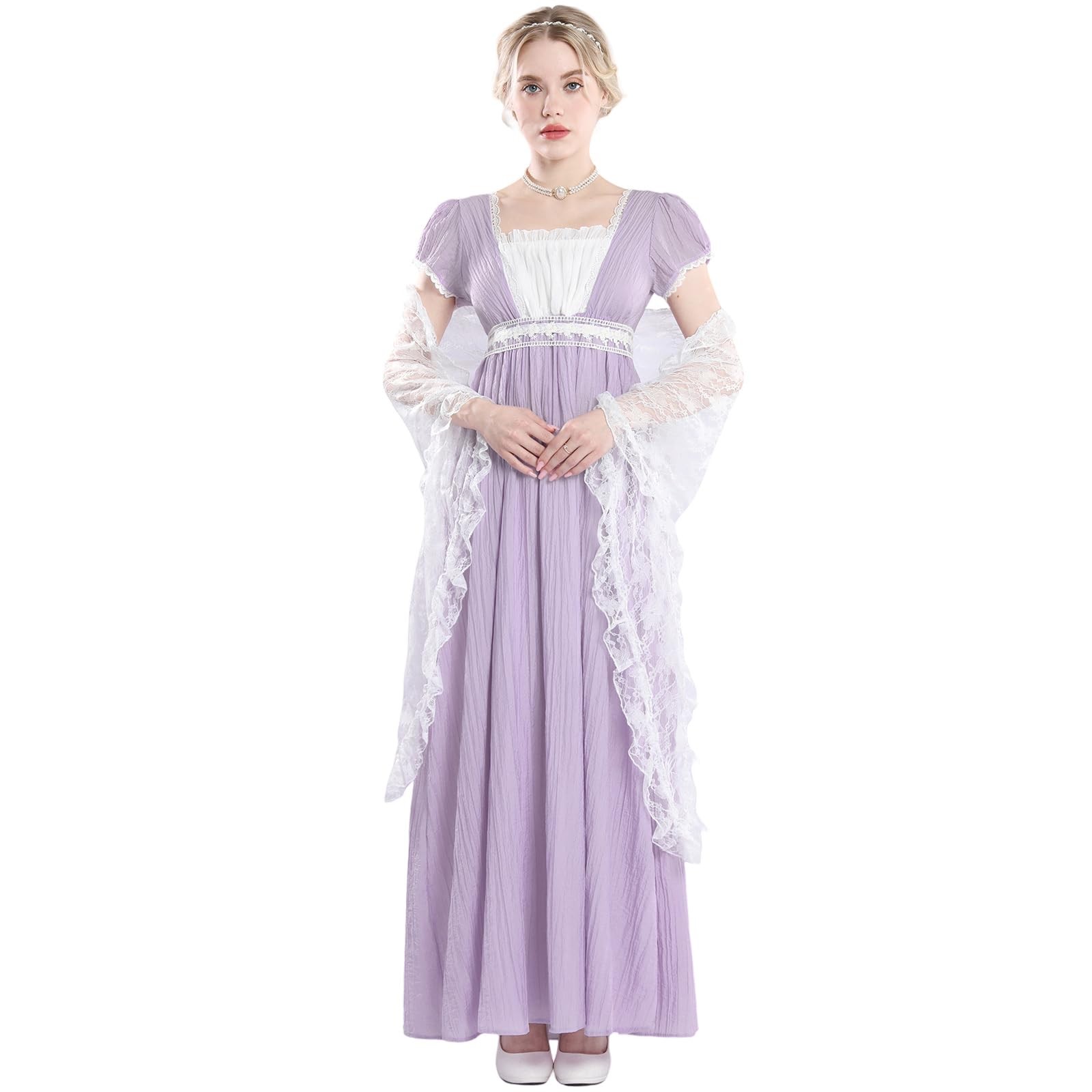 FCCAM Regency Dresses for Women Empire Waist Dress Gown with XX-Large, Purple