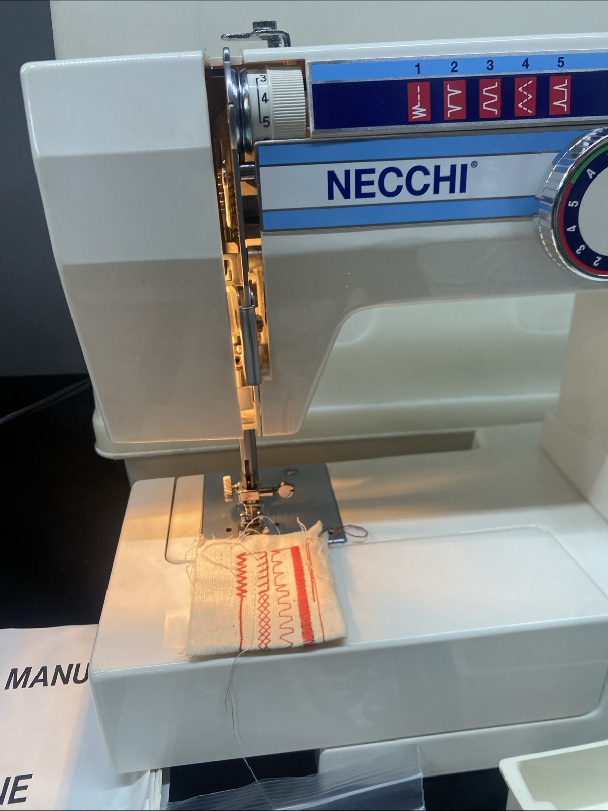NECCHI 3537 SEWING MACHINE w/Foot Pedal Case Manual And Extra