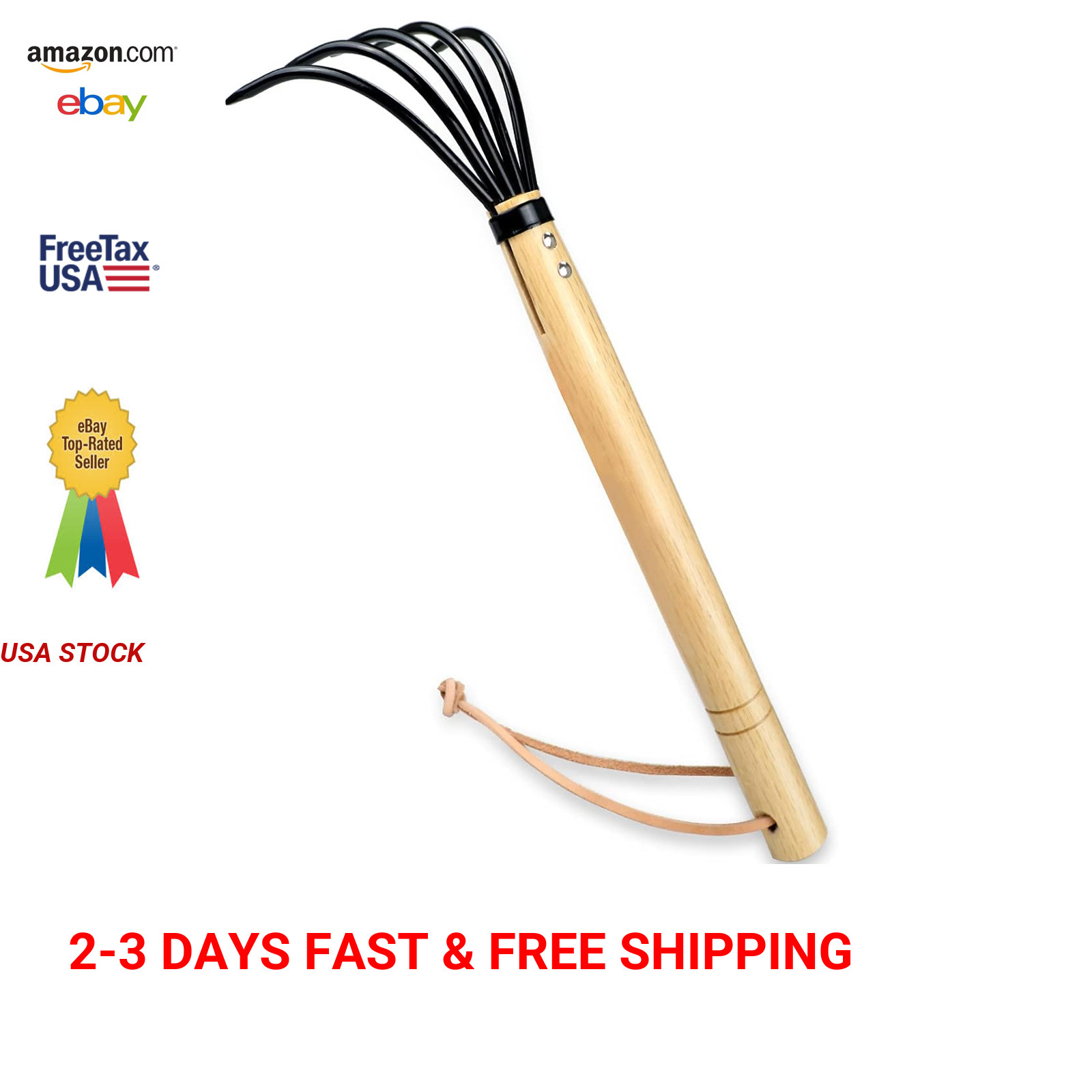 15 Inch Garden Claw Rake Japanese Steel Cultivator with Wooden Handle Perfect