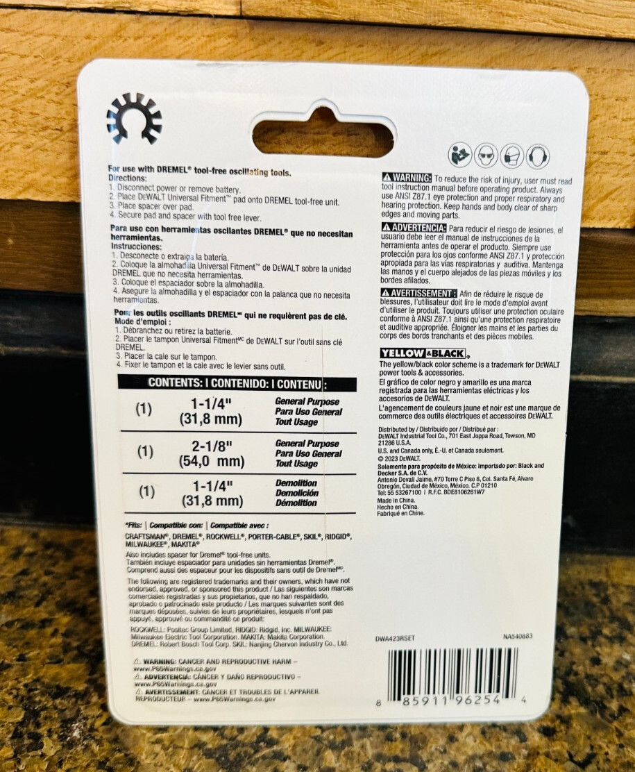 DEWALT 3-Pack Multiple materials Oscillating Tool Blade UPC 885911962544