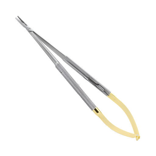 TC Jacobson Needle Holder, 7", Curved, Serrated Jaws, Flat Handles, with Lock
