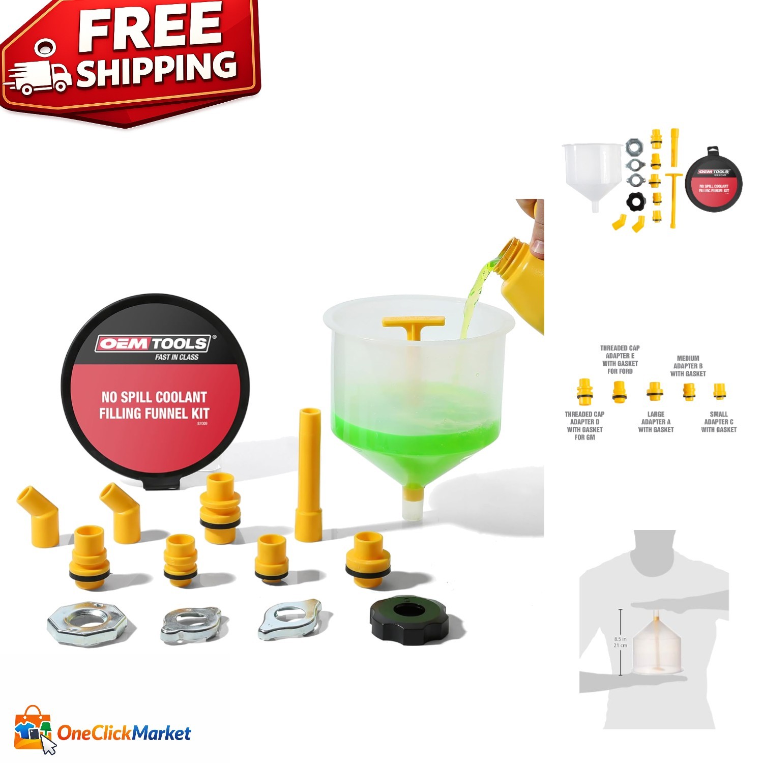 Automotive No-Spill Coolant Funnel Kit - 15 Piece for Hassle-Free Fluid Changes