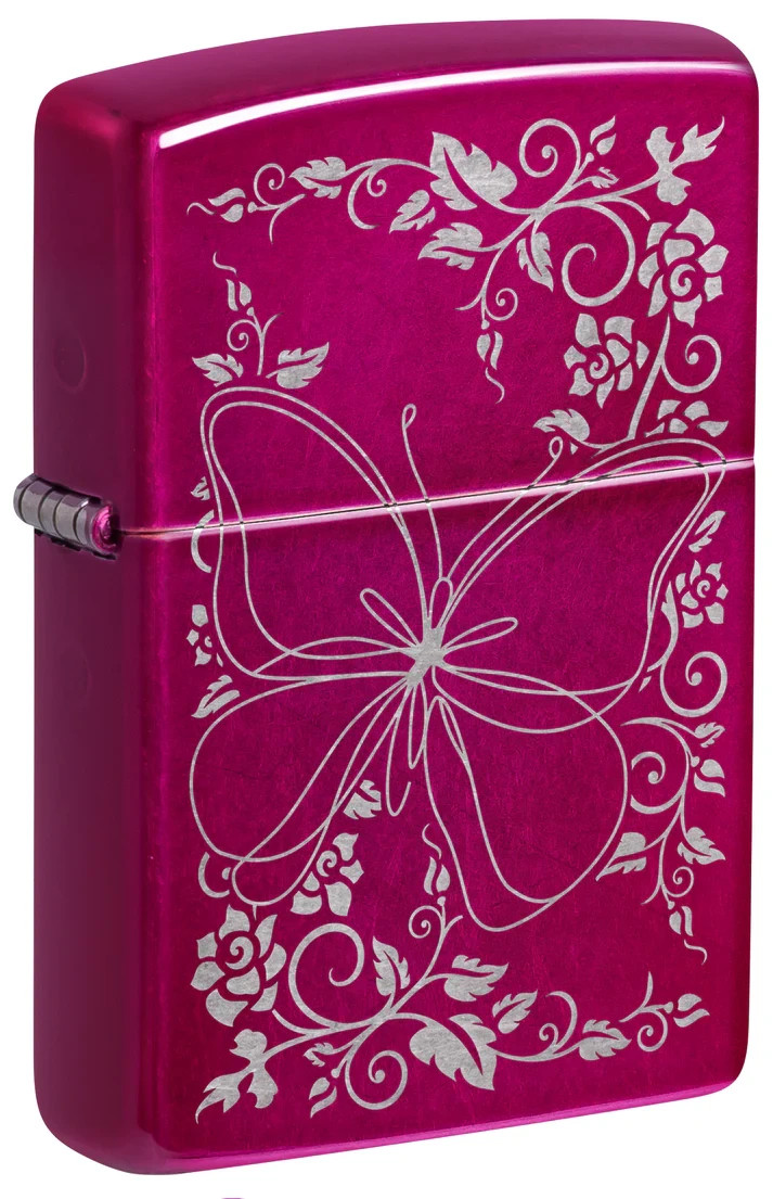 Zippo 47158, Butterfly Design, Candy Raspberry Finish Lighter, NEW