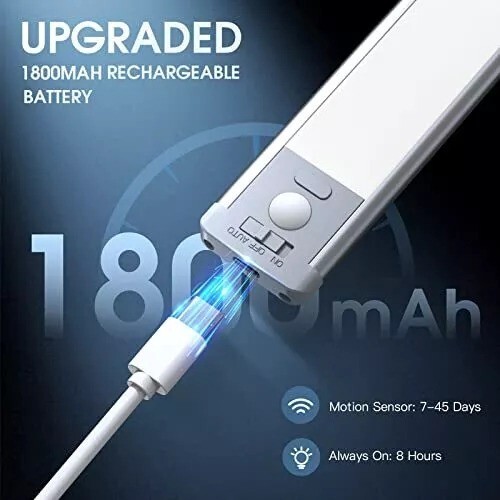 Under Cabinet Lights,40 LED Rechargeable Battery Operated Motion Sensor Light...