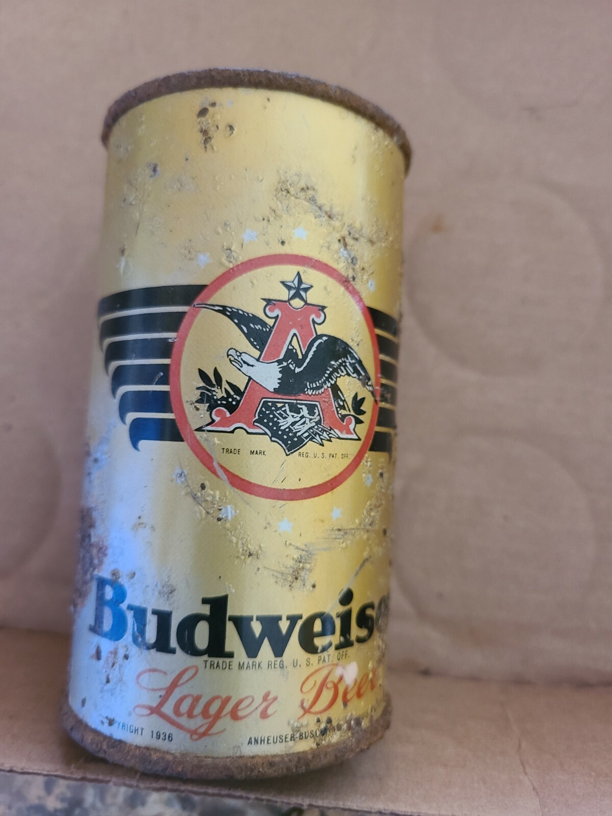 Budweiser 1936  flat top Opening Instruction beer can (2nd production bud can)