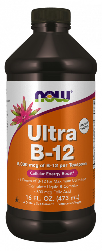 NOW Foods Ultra B-12 5000 mcg 16 fl oz 3 Forms of B-12, 800mcg Folic Acid 10/26E