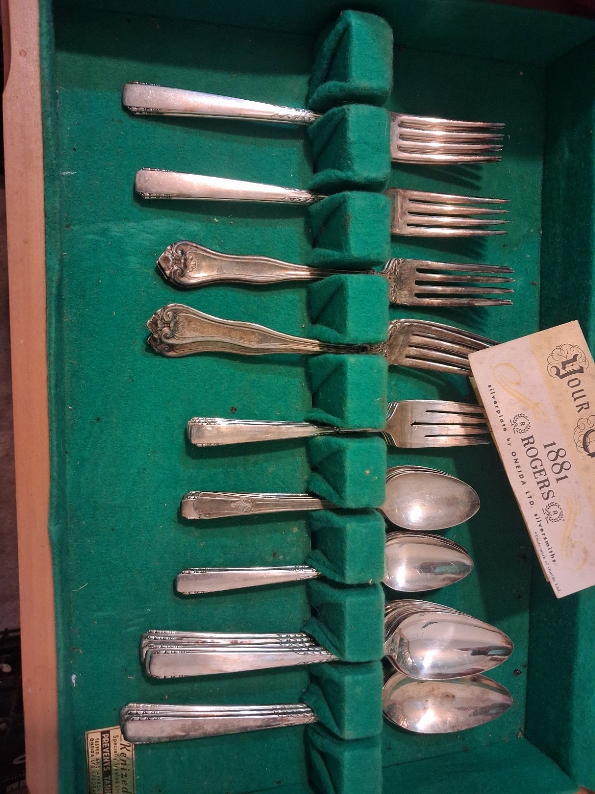 1881 Rogers Silverplate Flatware Set with Fork Knife Spoon & Case