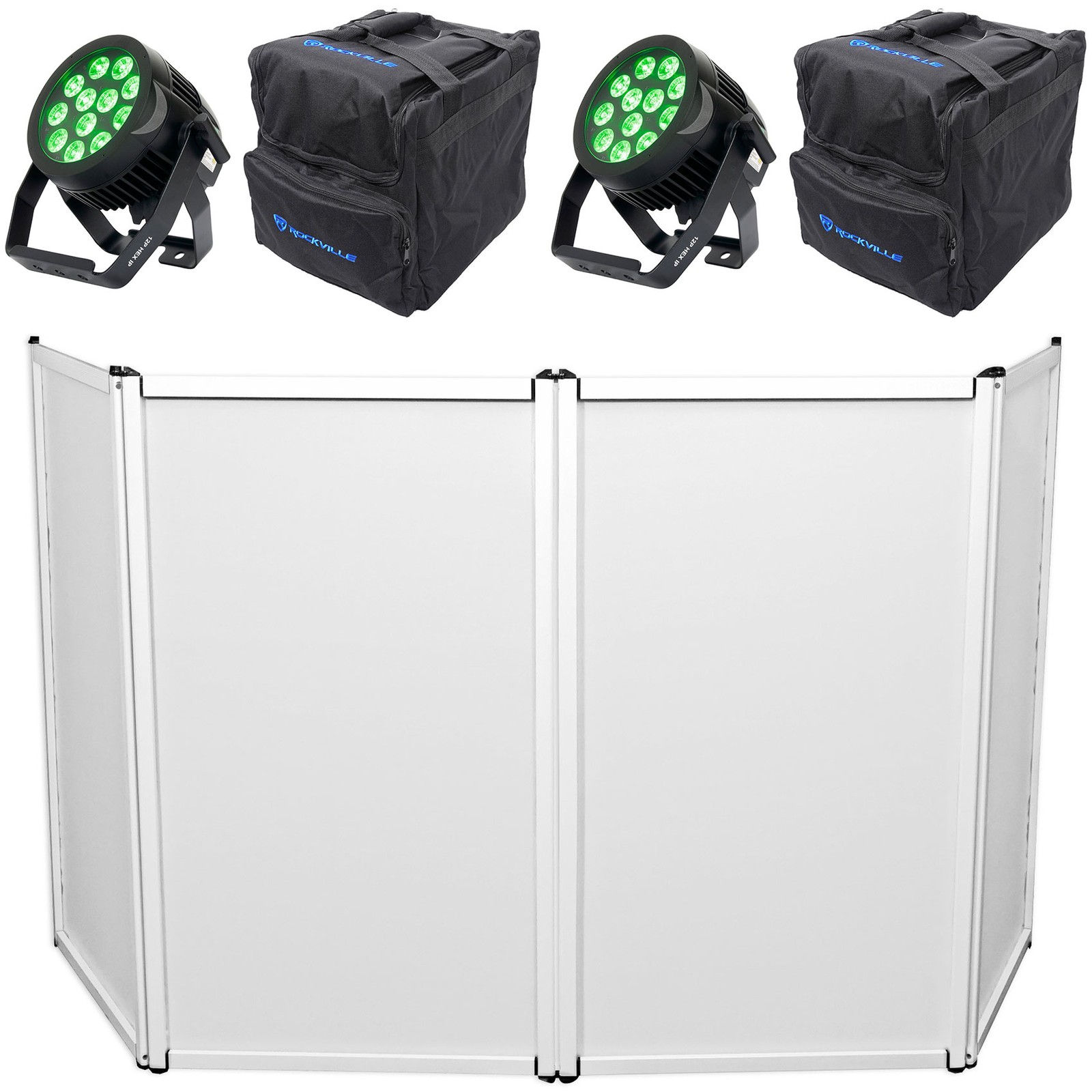 (2) American DJ ADJ 12P HEX IP Outdoor LED DMX Par Can Wash Lights+Facade+Bags
