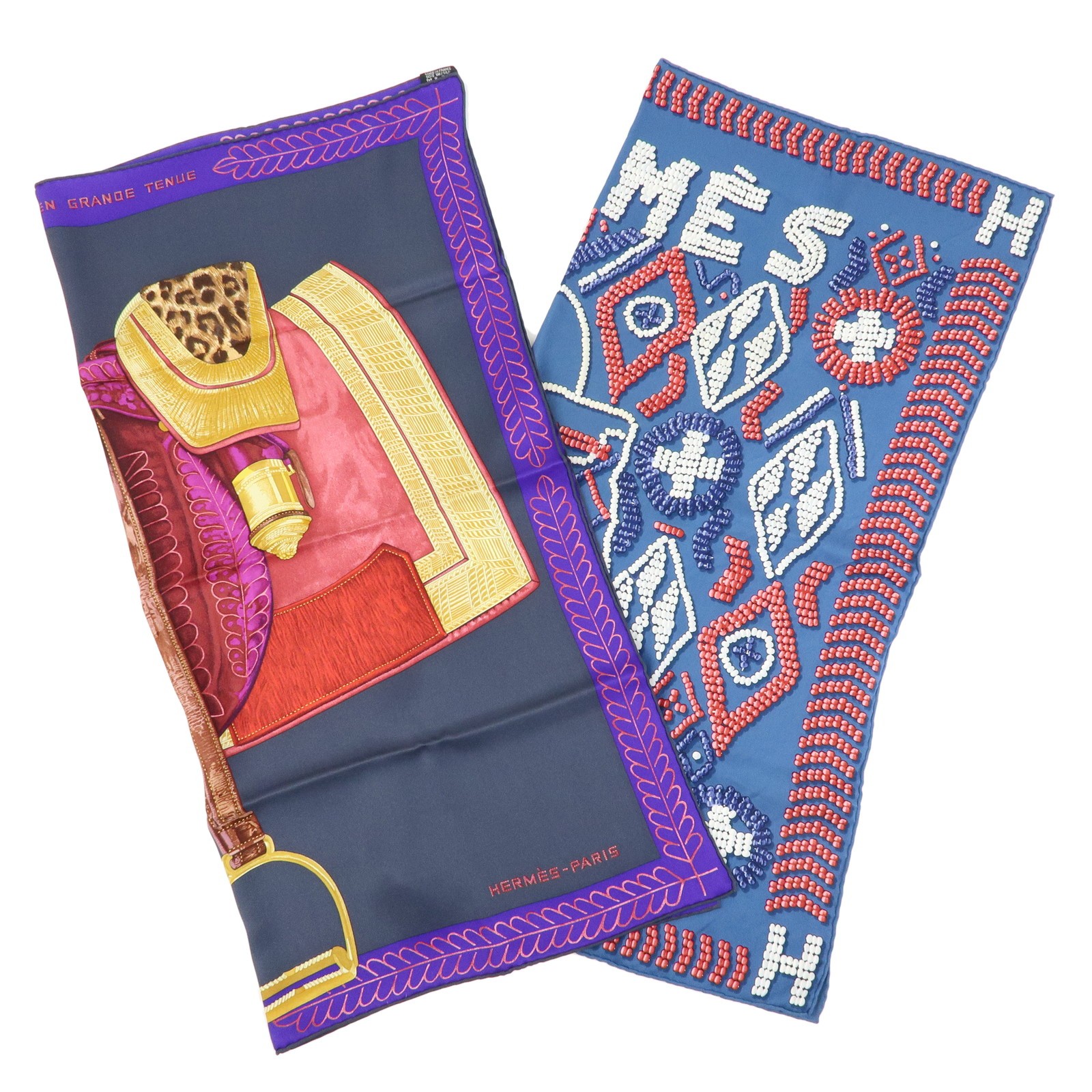 HERMES Carre 65 Set of 2 Silk 100% Scarf Black Purple Blue Authentic Used F/S