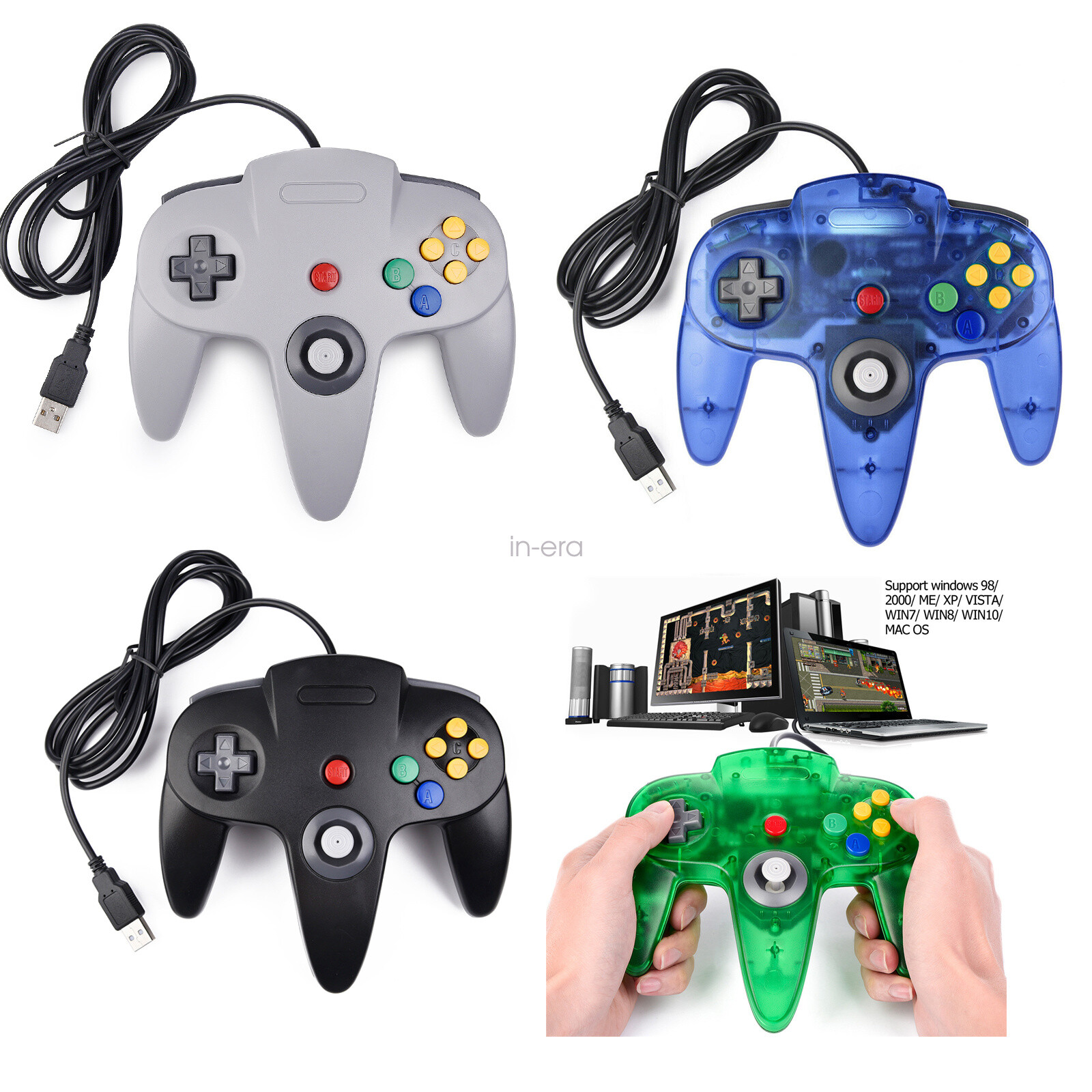 Classic N64 USB Wired Controller Gamepad Joystick For PC MAC Windows Raspberry