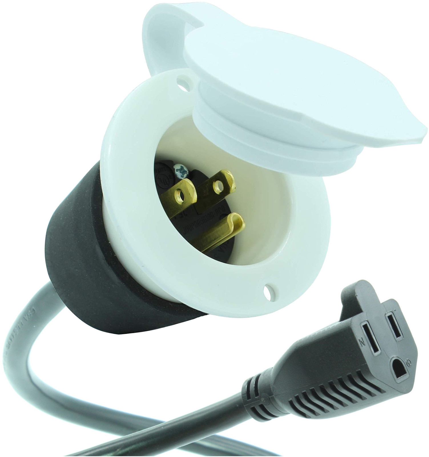 15A 110 120V Ac RV Marine Power Inlet Port Plug + 20" Extension Cord JPRO GCP1