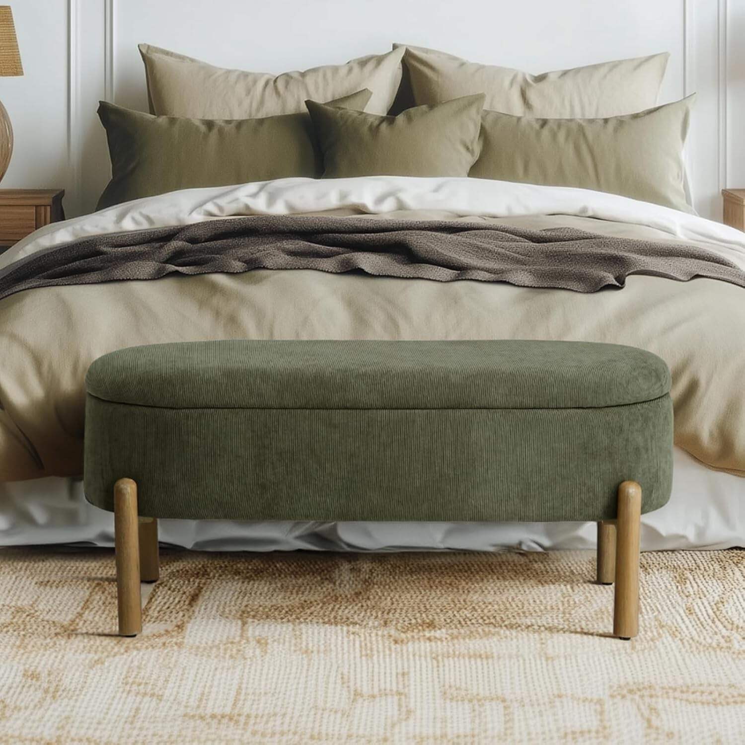 Green Oversized Storage Solution Bench Ottoman Bedroom
