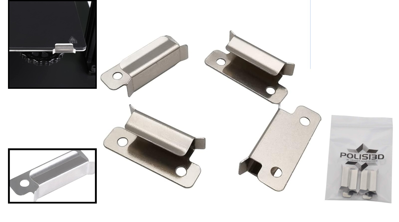 Lightweight Stainless Steel Clips for 3D Printer Heated Beds - 7mm Compatibility