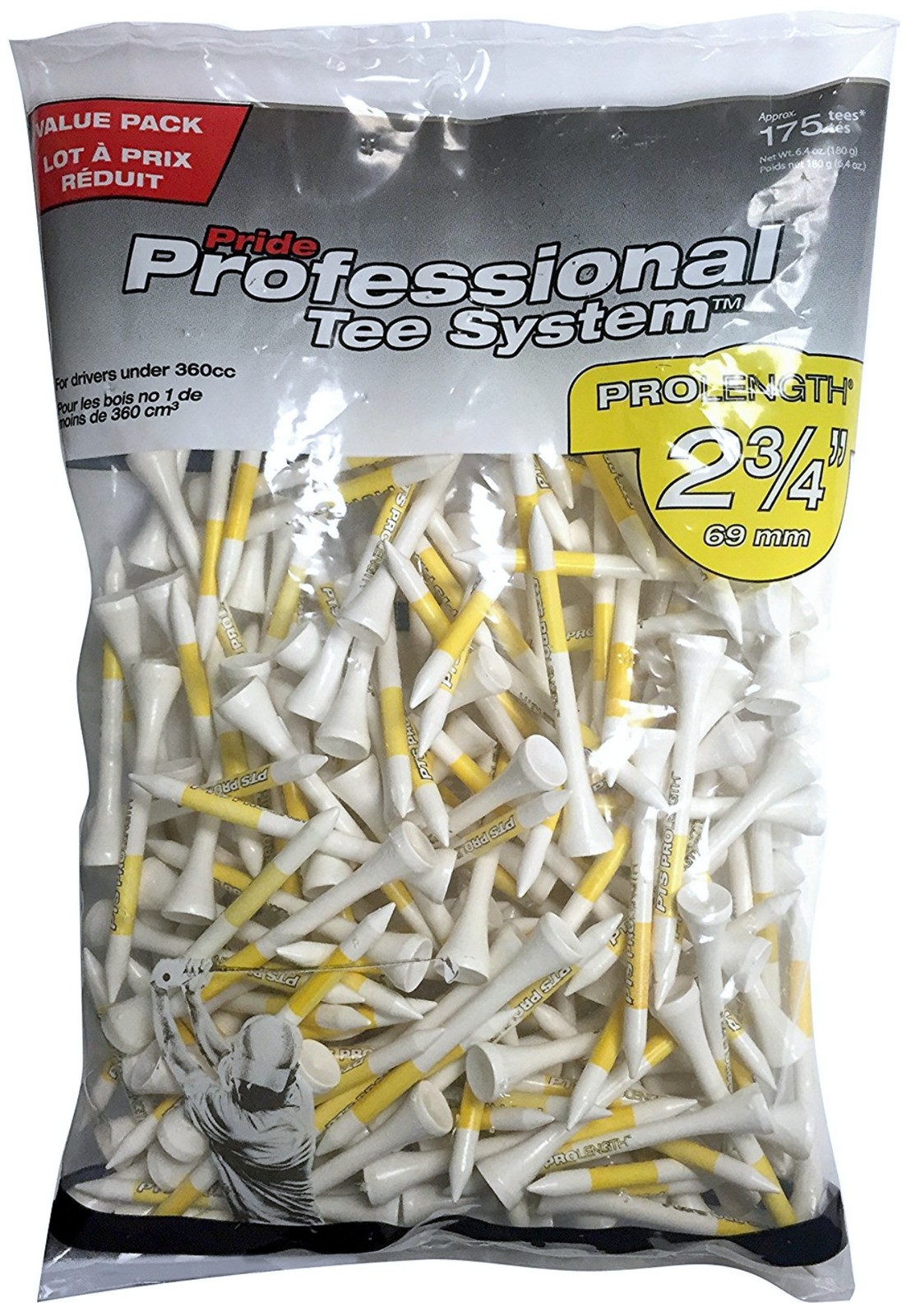Pride PTS 175-Count Wood Golf Tees, ProLength 2 ¾"