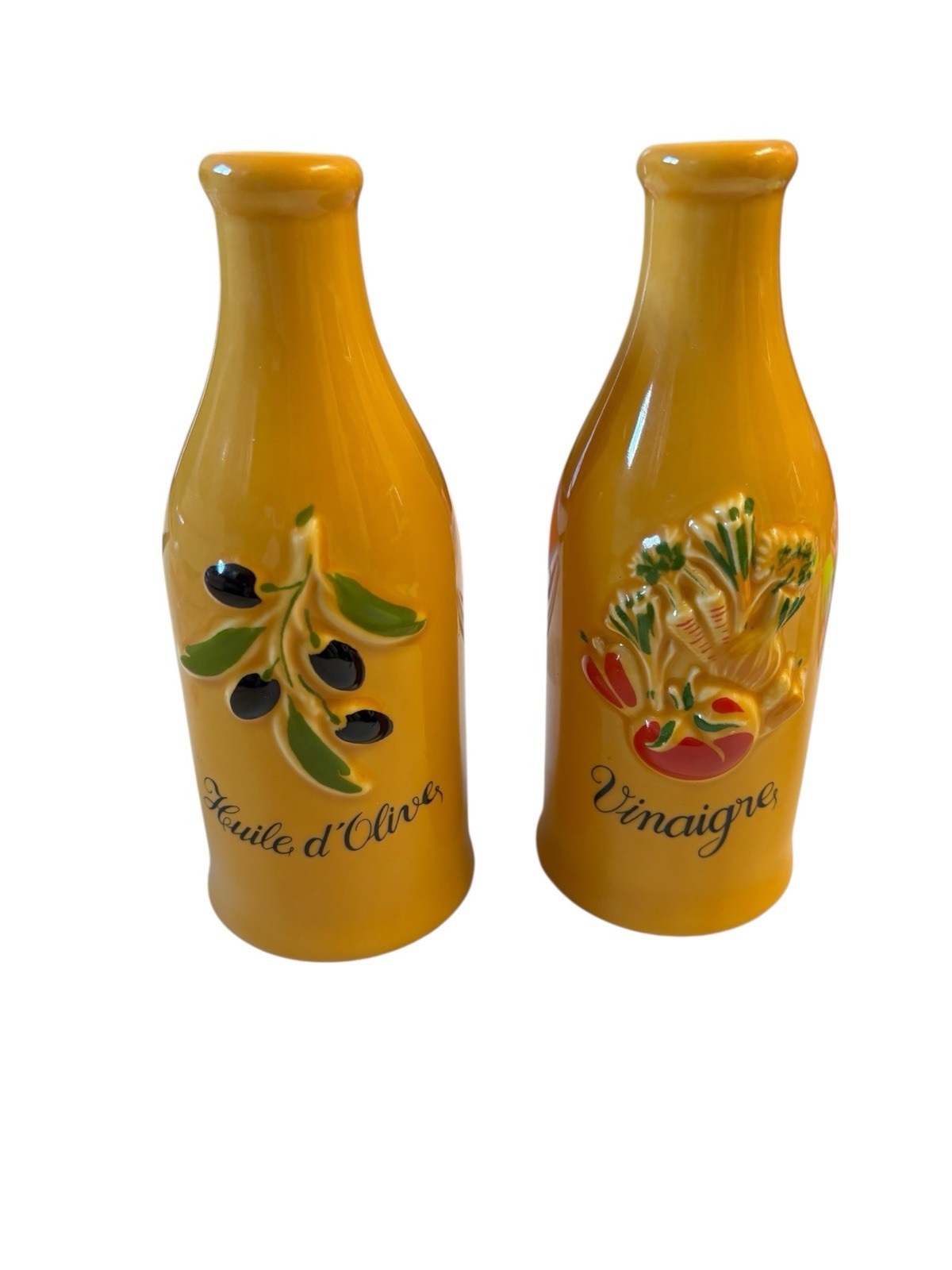 Vintage Oil and Vinegar Bottles Revol France Yellow France Porcelain Kitchen