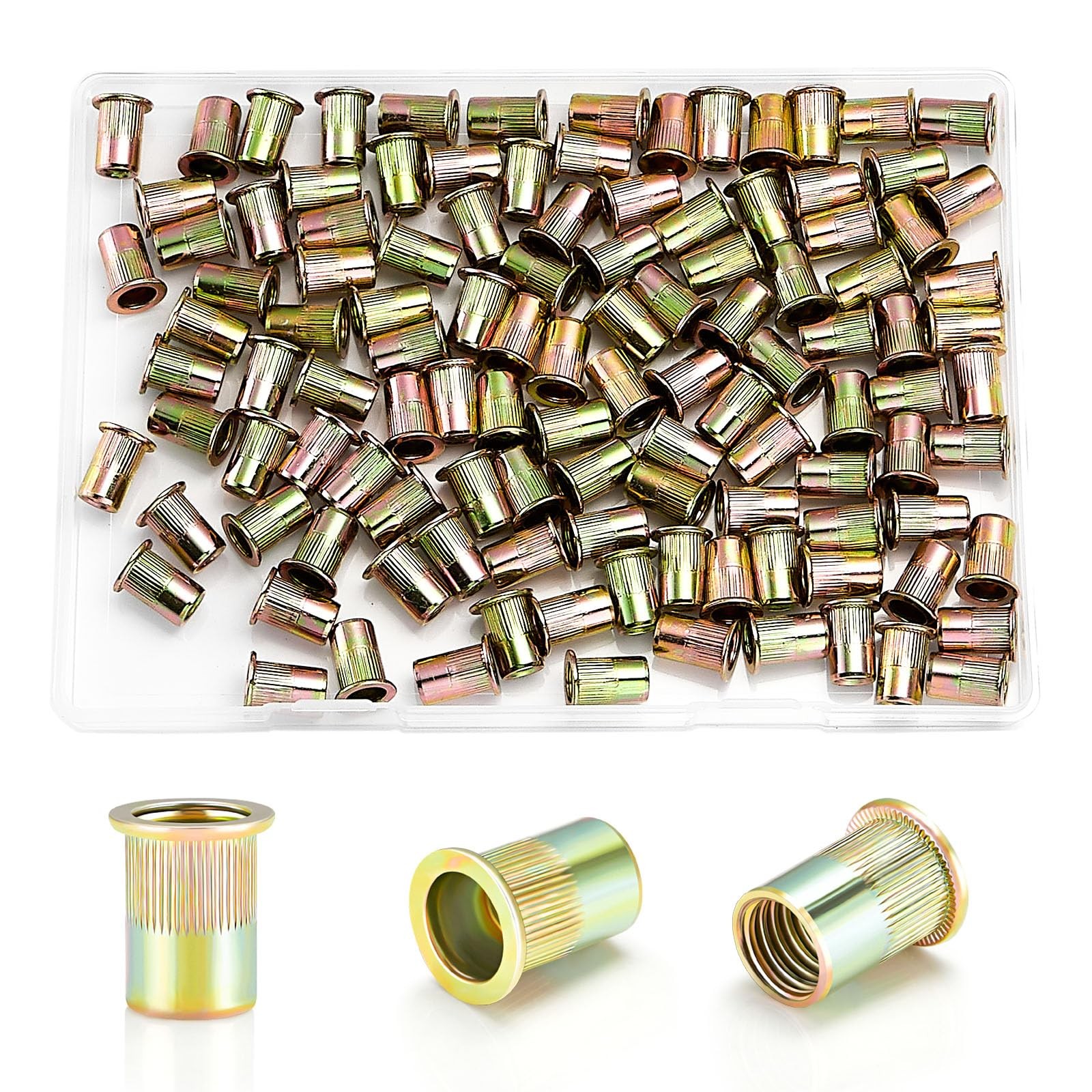 M6 Carbon Steel Rivet Nuts 115 PCS Galvanized Flat Head Threaded Rivnuts