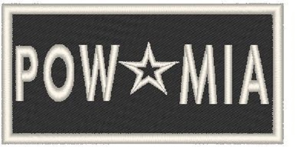 POW MIA Embroidered Patch with Hook Adhesive Fastener Emblem White  Border