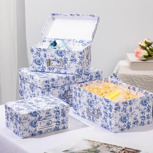 Blue and white Porcelain Storage Boxes, Photos Rectangular Set4 Blue and White