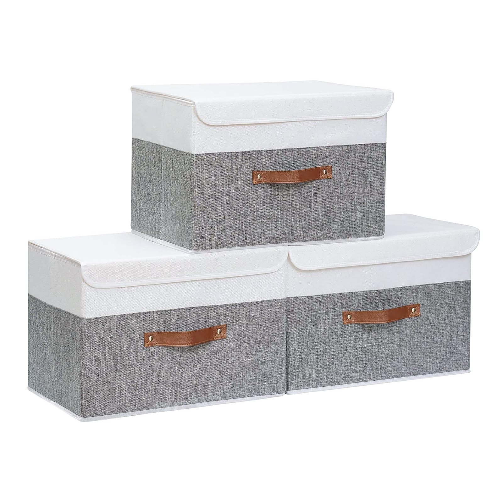 Collapsible Fabric Storage Bins 3-Pack, Washable Cube Organizer with Lids, Grey/