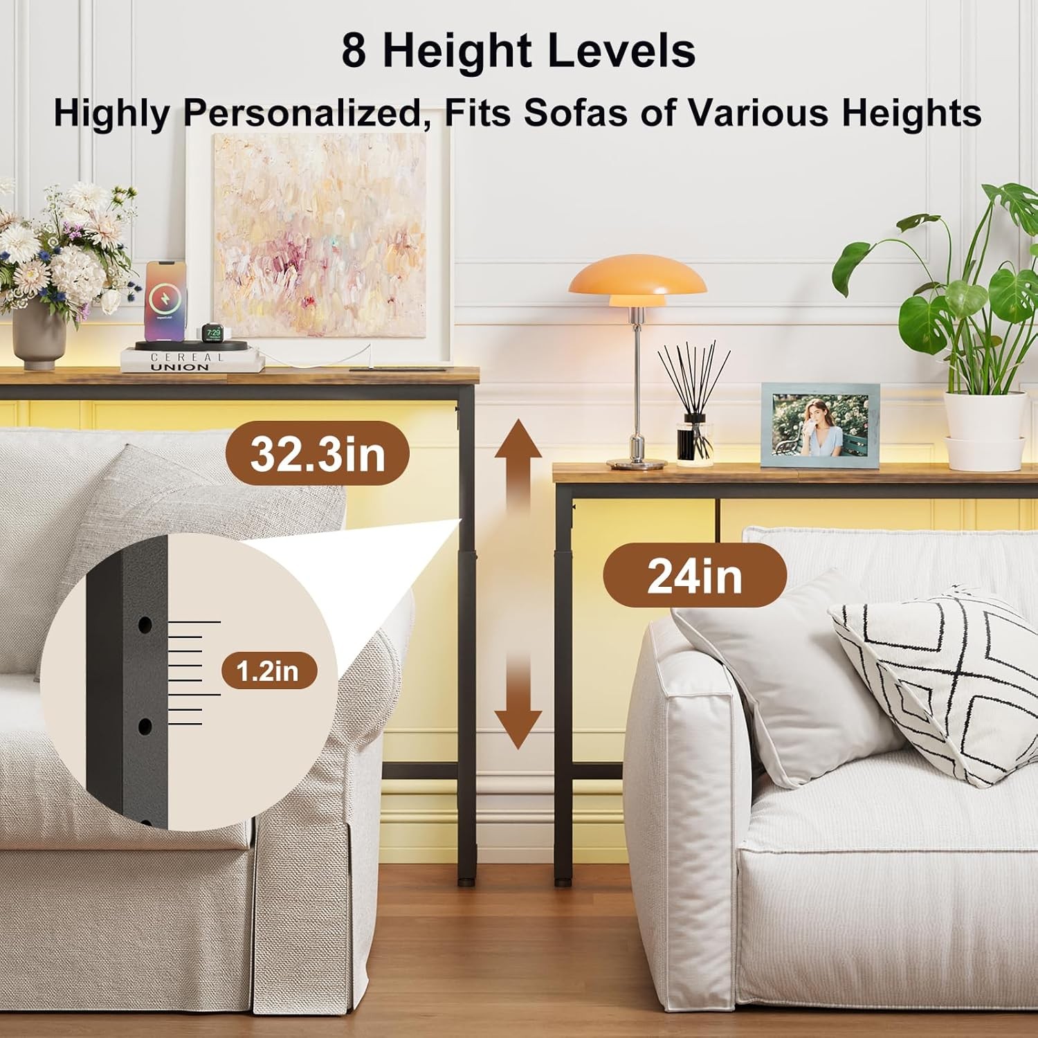 79in Behind The Couch Table Skinny Adjustable Height Sofa Table with Outlet