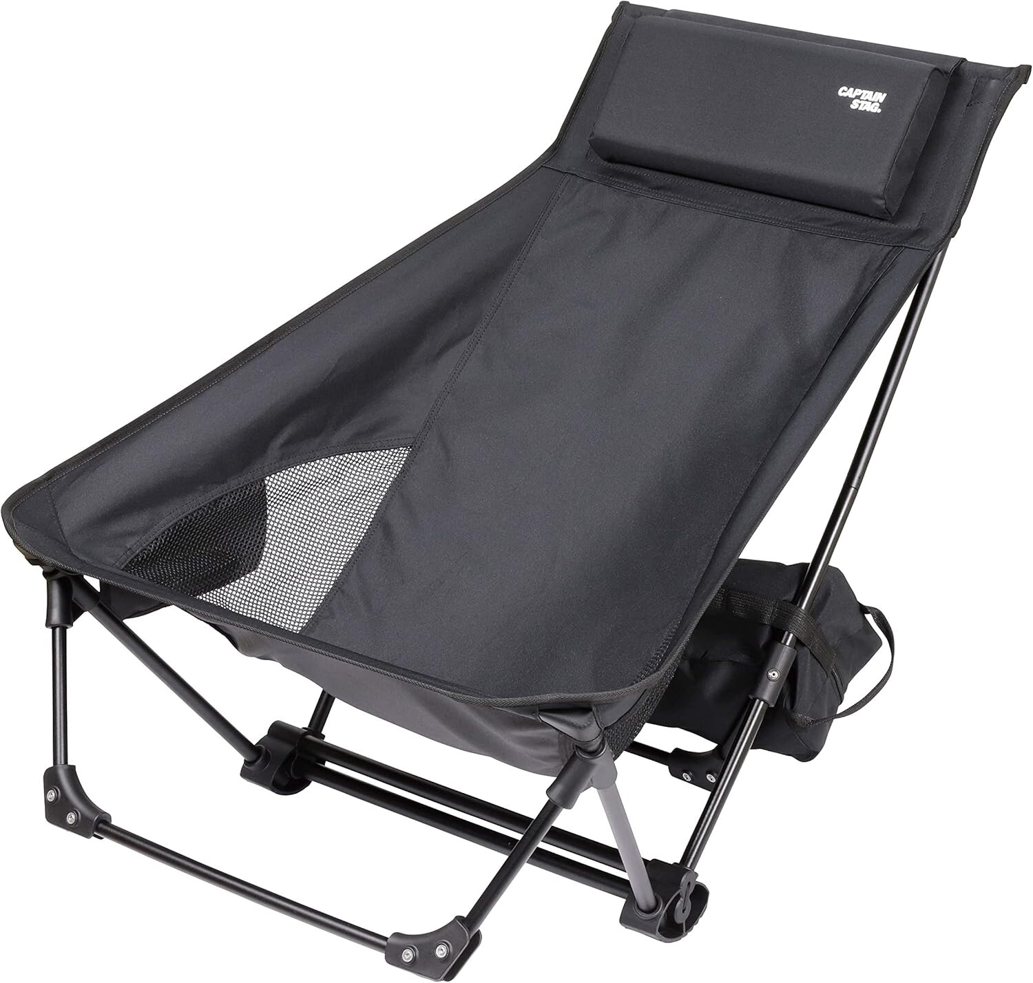 CAPTAIN STAG Outdoor Chair Low Style Grand Reclining Chair Black w/storage bag