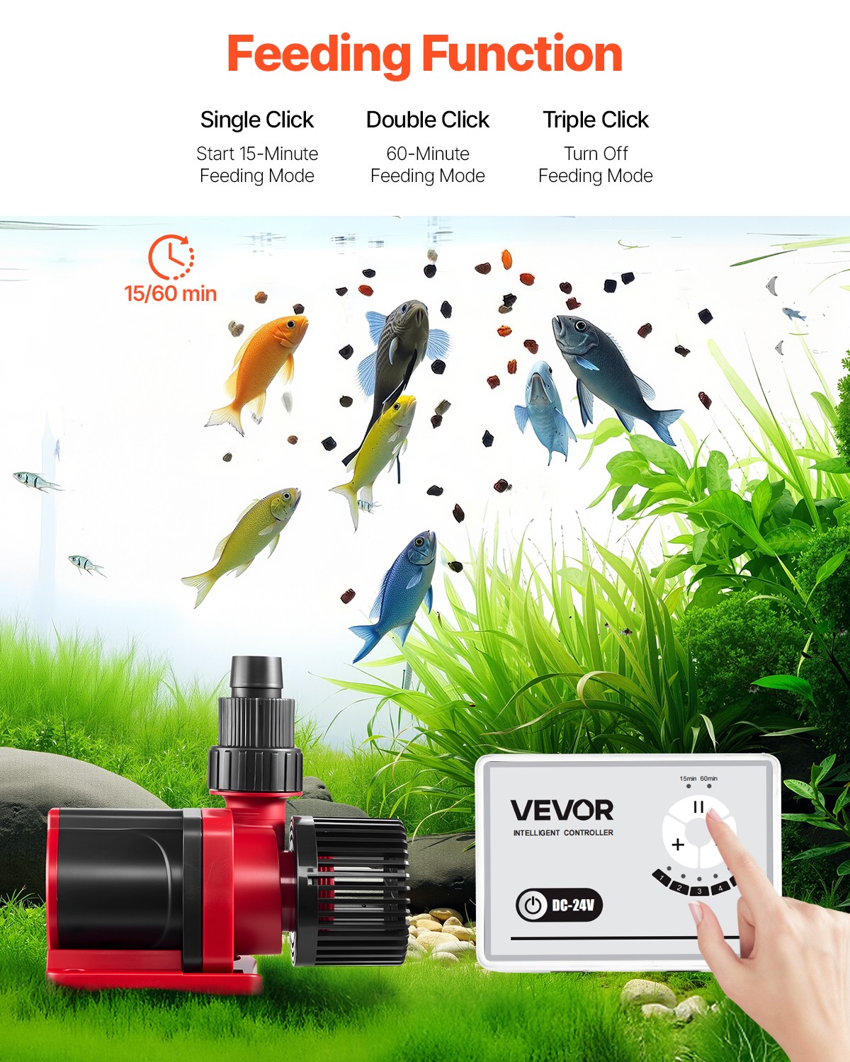 VEVOR Aquarium 24V DC Water Pump with Controller 30W 800 GPH Wave Maker Return