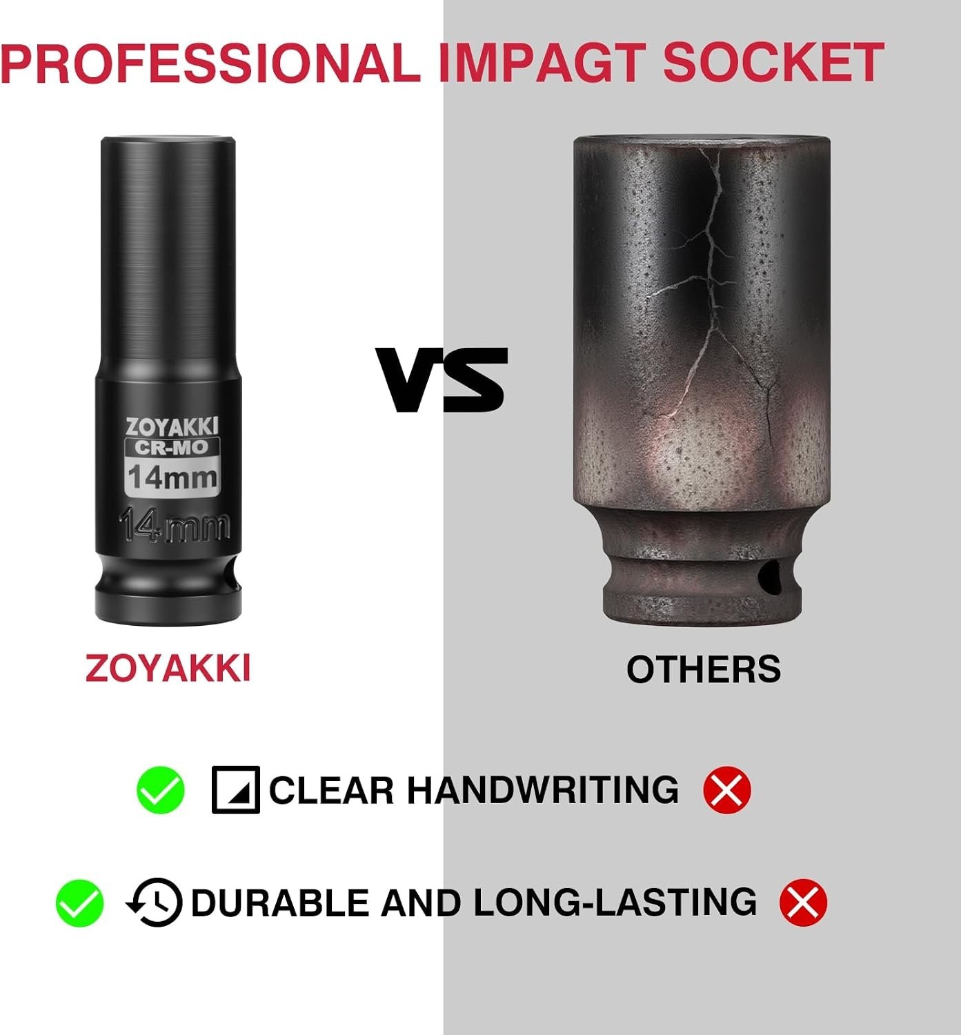 Professional 1/2" Drive 14mm Impact Socket - Durable CR-MO Construction