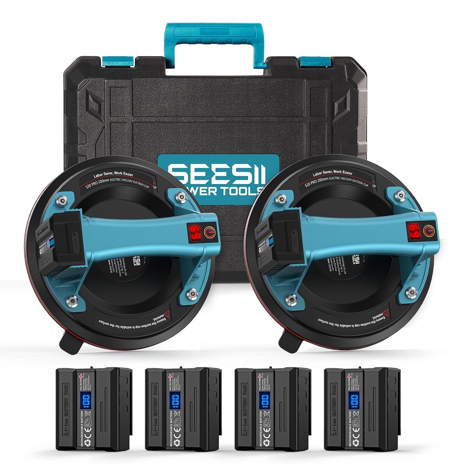 SEESII Electric Suction Cups 600lbs 8" Lifting Large Glass Tile Granite Metal