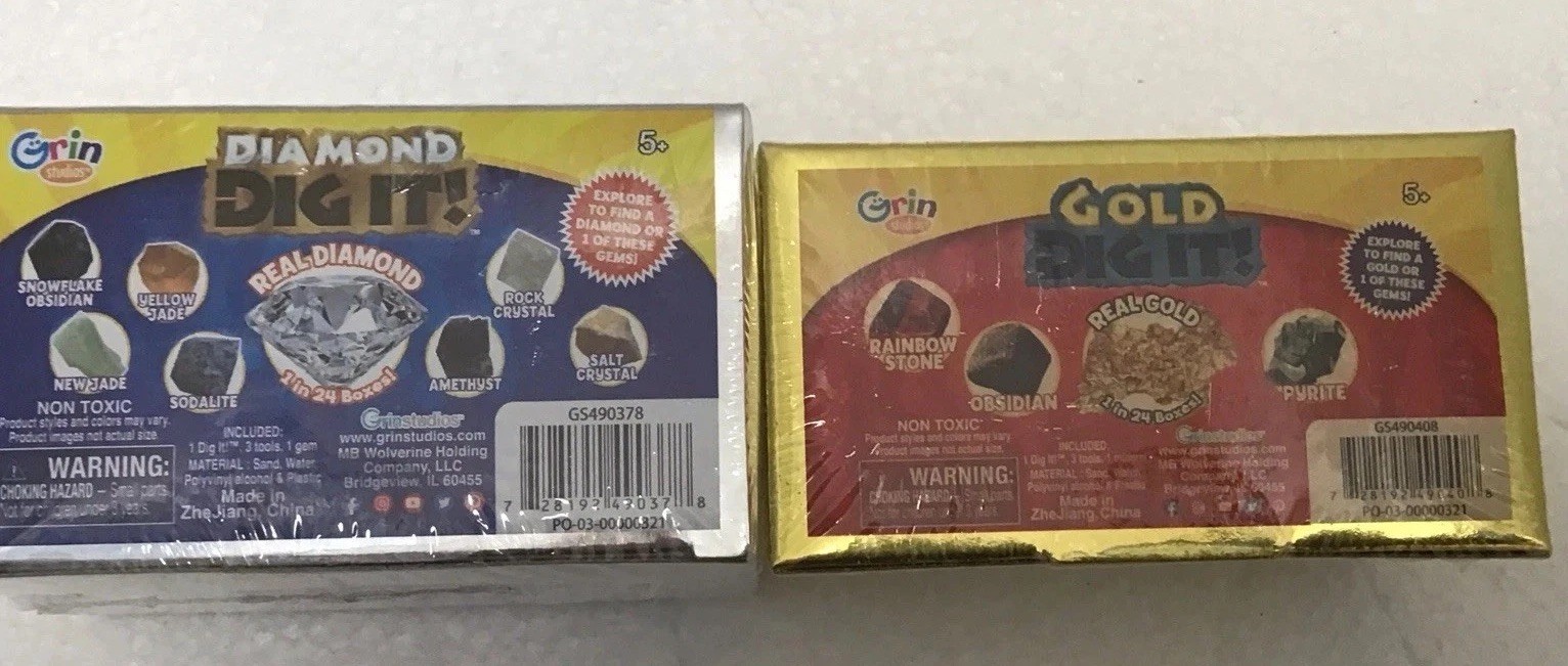 Grin Studios GOLD Diamond  DIG IT Lot of 2 Rock GEMS Mineral Explore Mystery