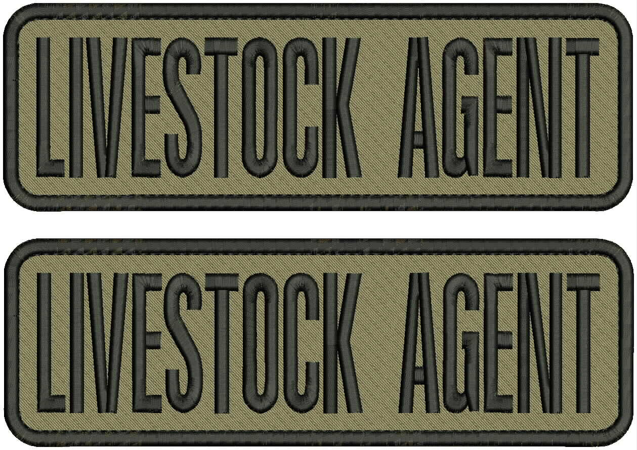 LIVESTOCK AGENT 2 EMBROIDERY PATCH 3X10 '' HOOK ON BACK  BLACK ON COYOTE TAN