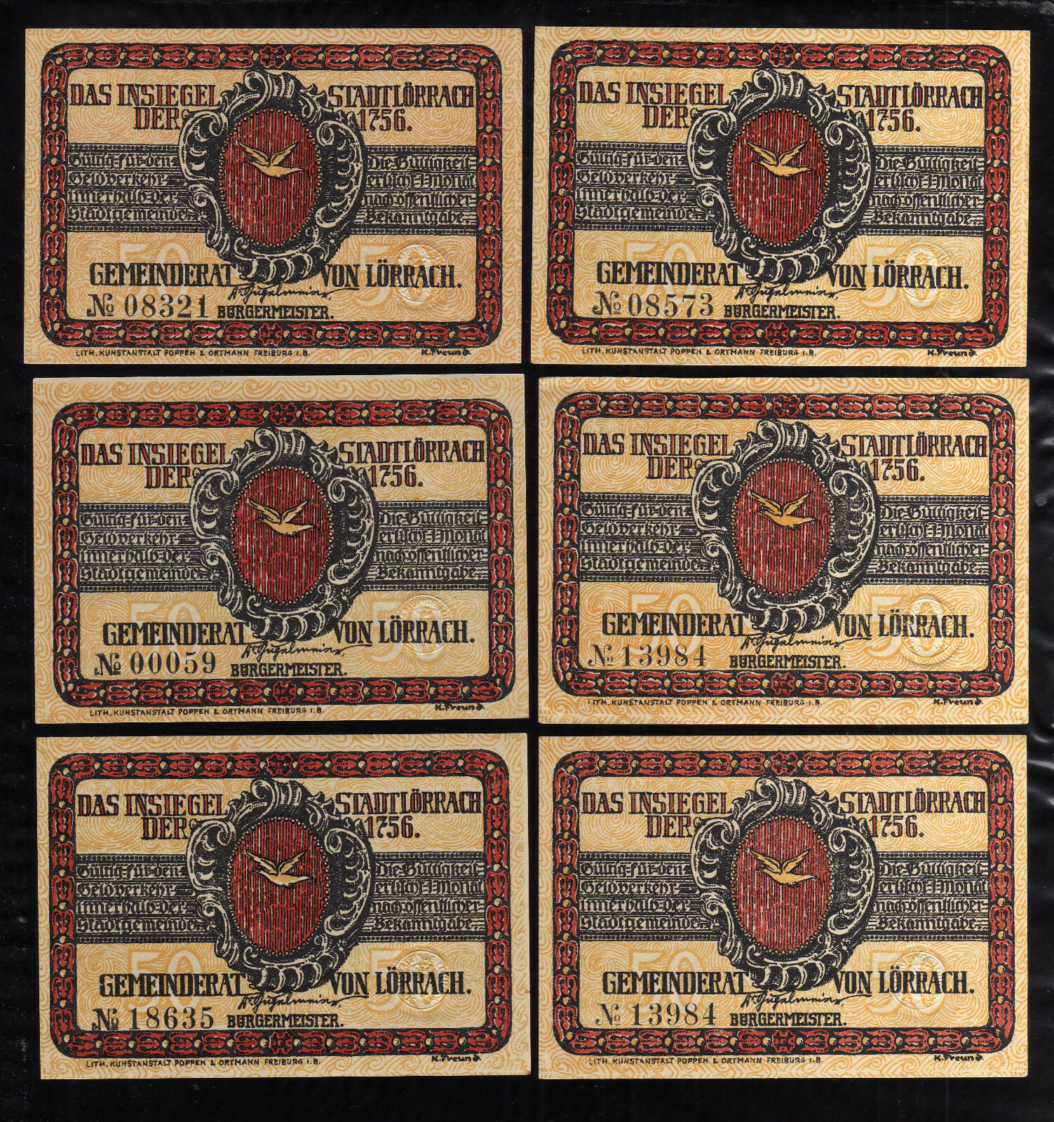 LORRACH - GERMANY NOTGELD - 6 x 50 PFENNIG