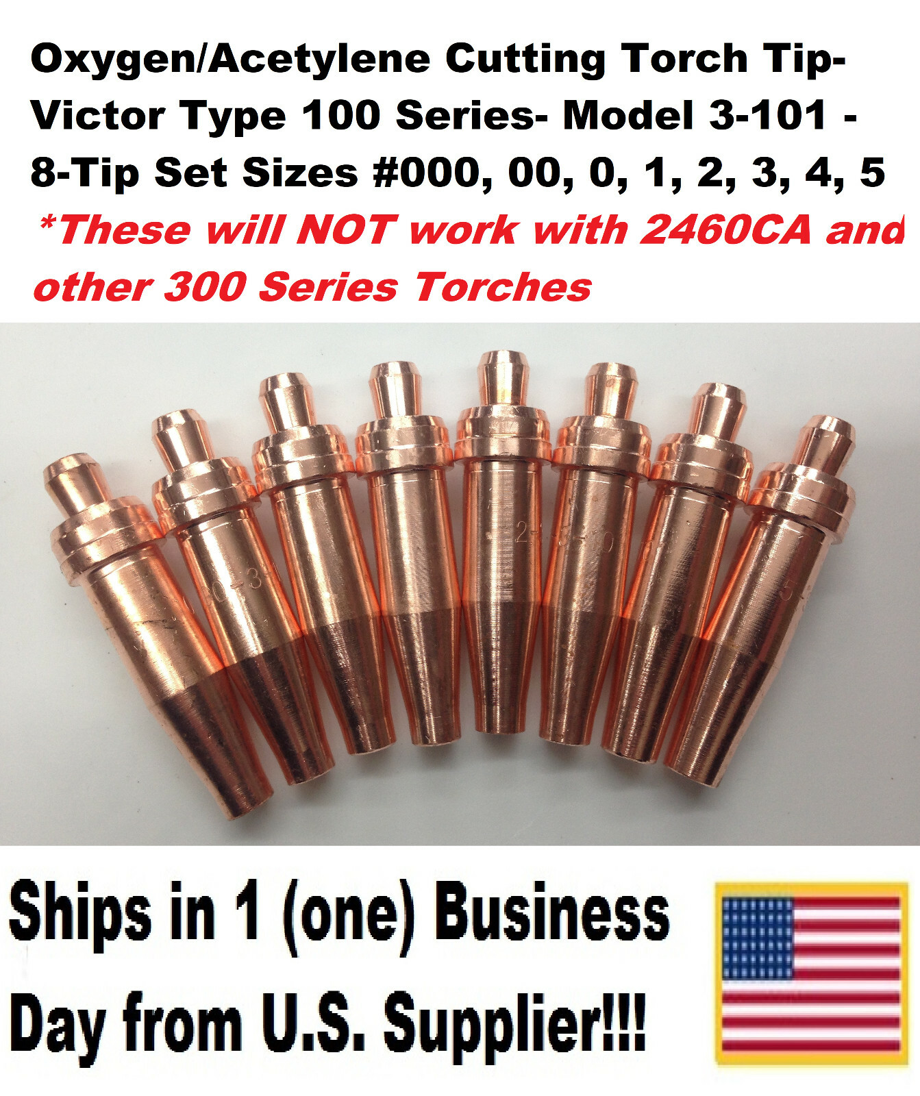 Oxygen/Acetylene Cutting Torch Tips - Victor Type 100 Series- 3-101 -8 Tip Set