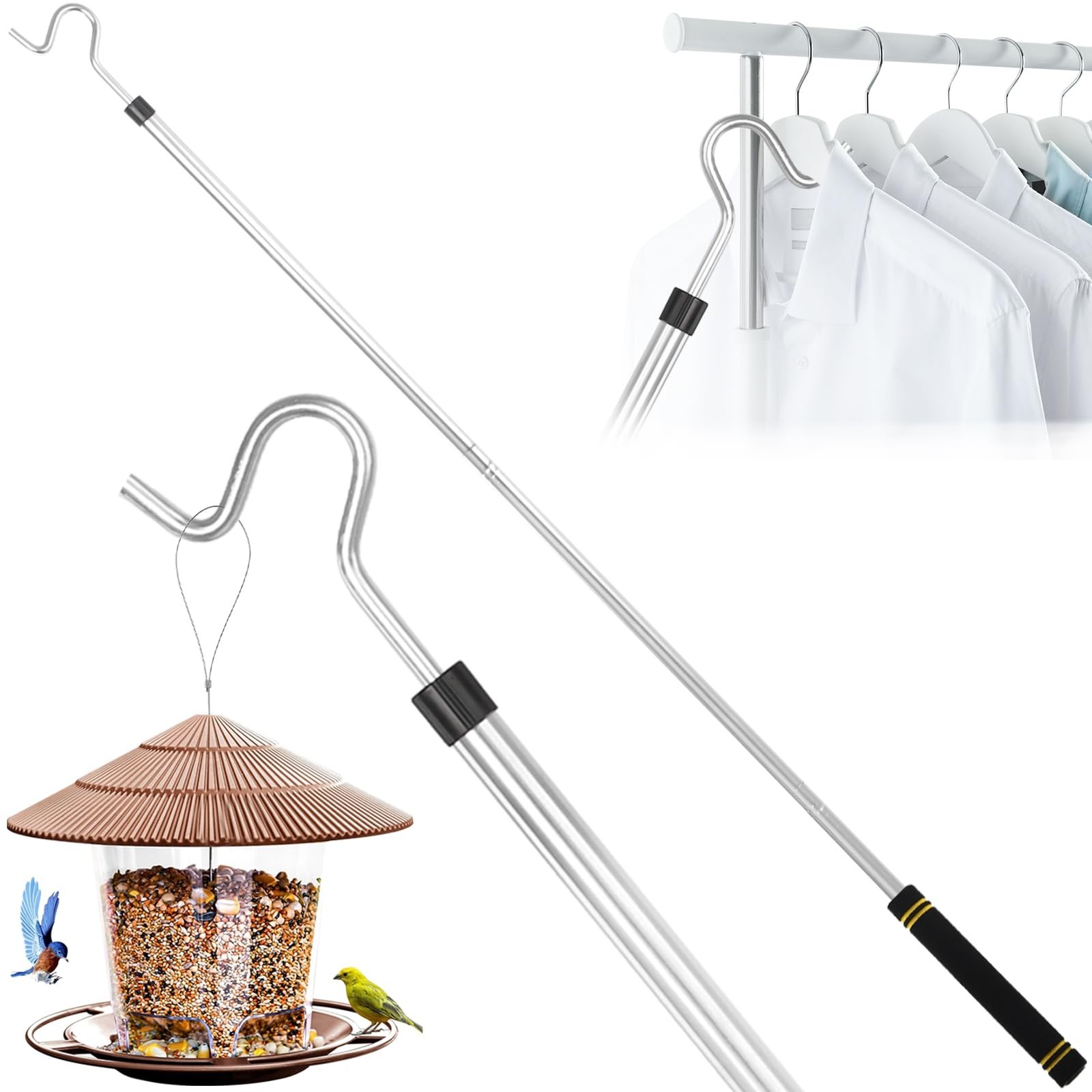 Clothes Hanger Reaching Hook,33 to 51Inch Clothing Hook Pole Long Christmas L...