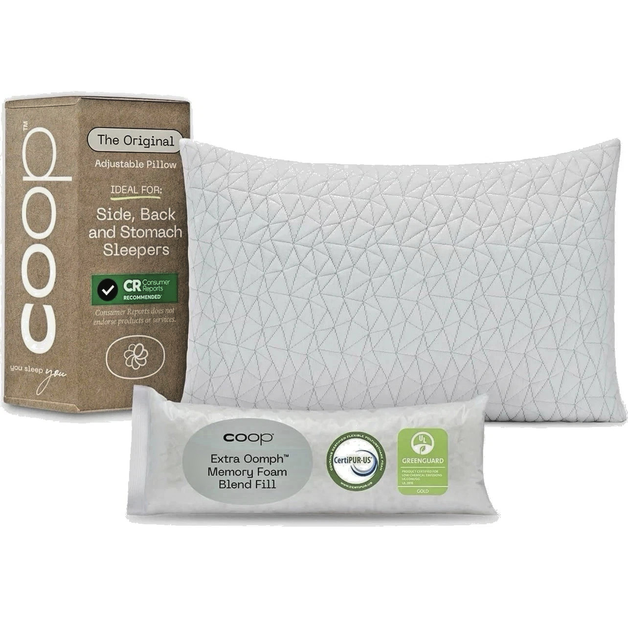 Coop Home Goods Original Adjustable Memory Foam Pillow – Queen Size