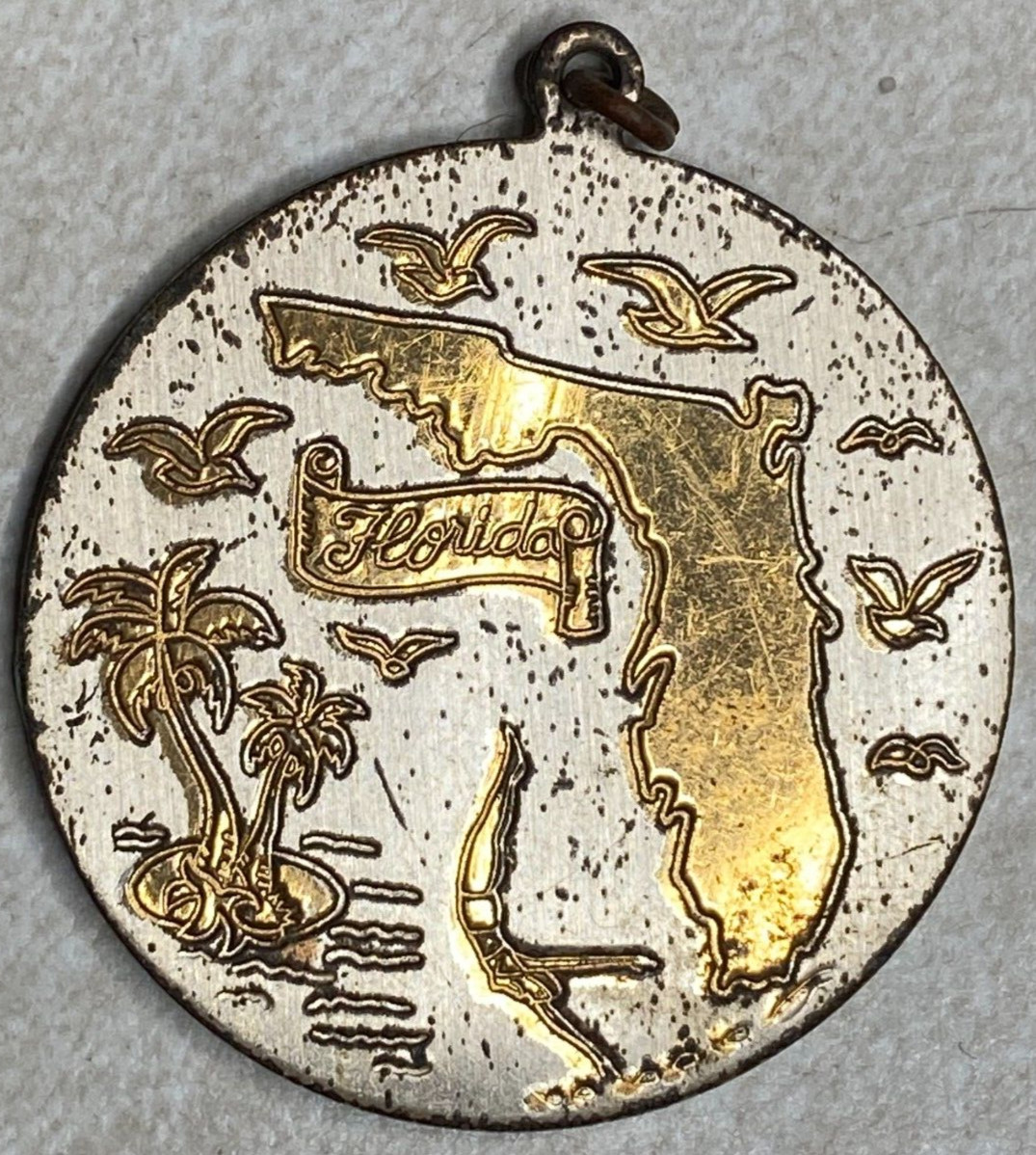 Old Florida Key Fob State Gold colored Token Medal T2294