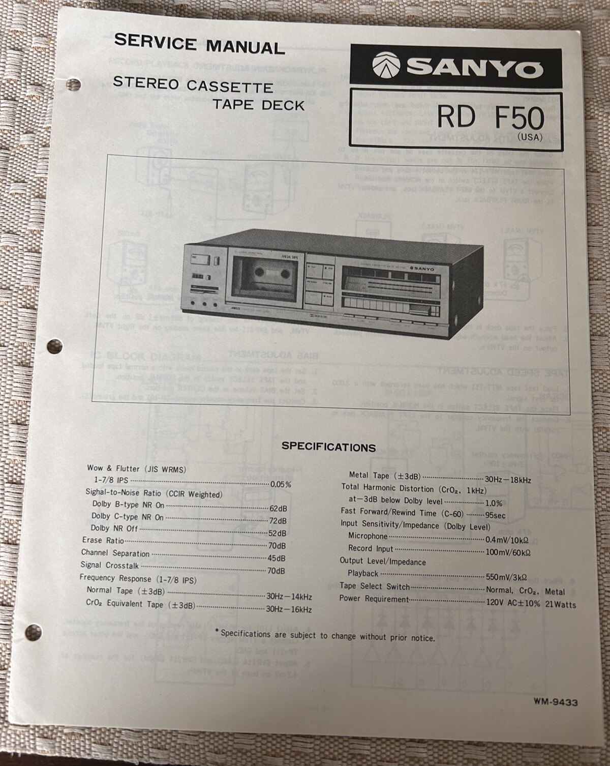 Fen/83 Sanyo RD F50 Stereo Cassette Tap Deck Servicio   Manual