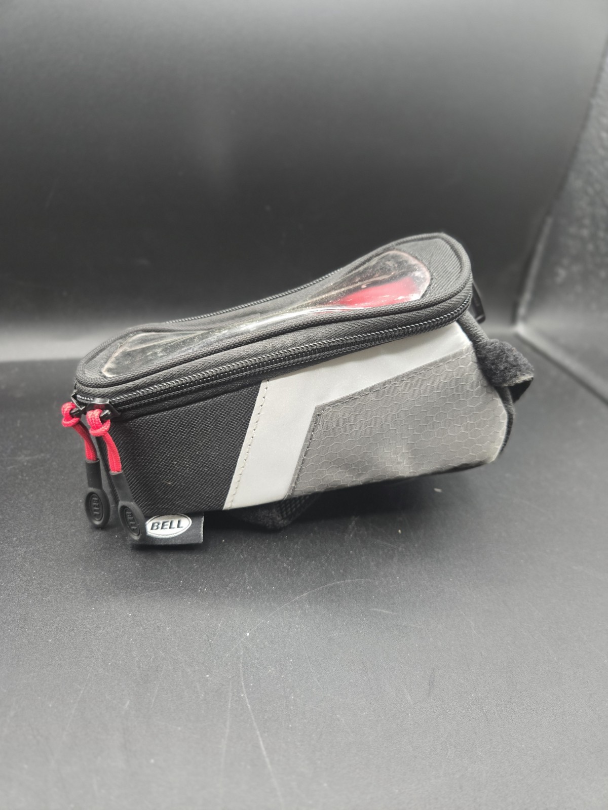 Bell Frame Bag Black Gray with Transparent Phone Holder and Zip Closure