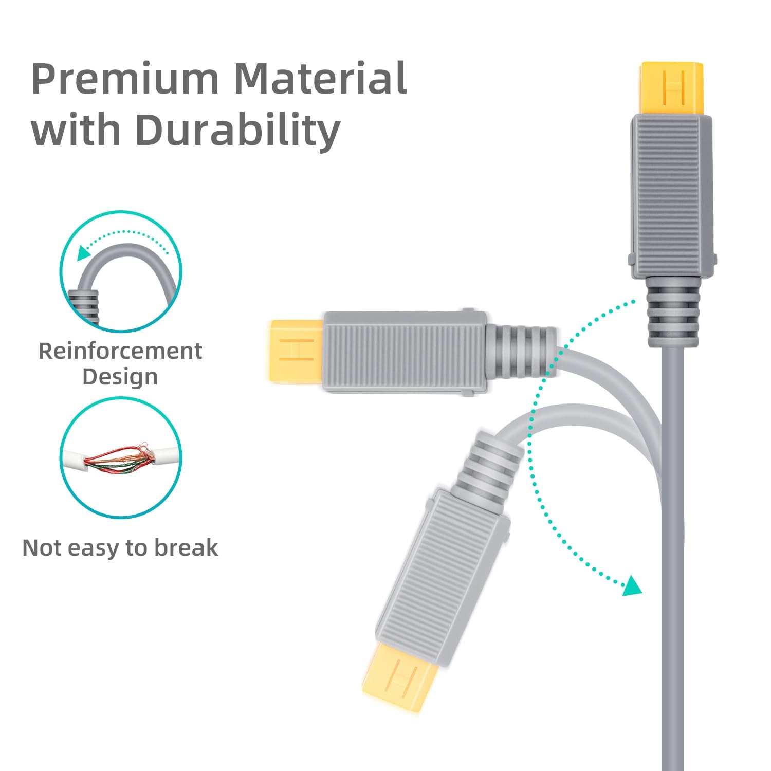 Wigearss 6.5Ft (2M) Type C Power Charge Cable for Wii U Work with a Gray