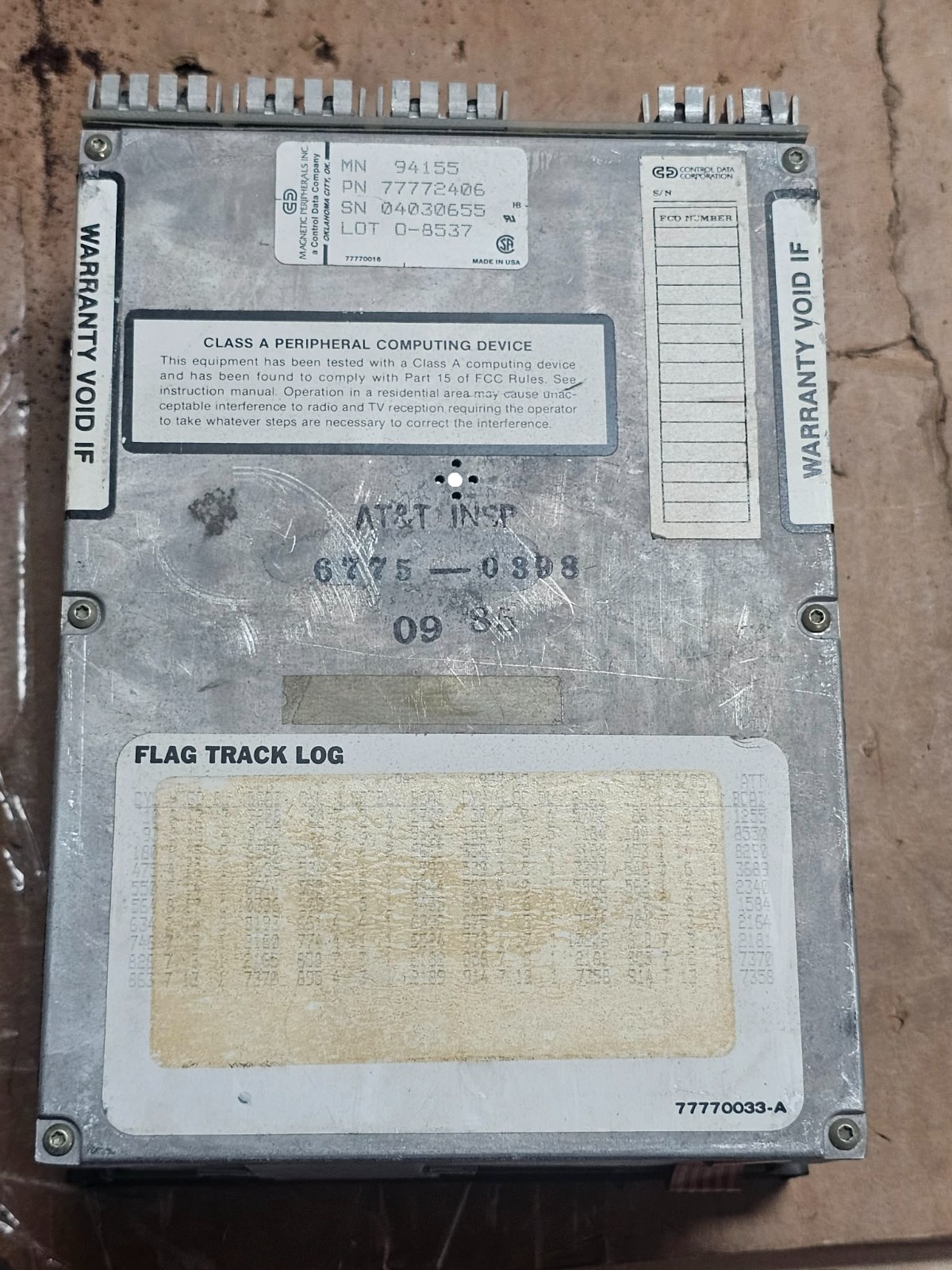 Rare Vintage Magnetic Peripherals 94155 77772406 Hard Drive 5.25 ESDI Drive AT&T