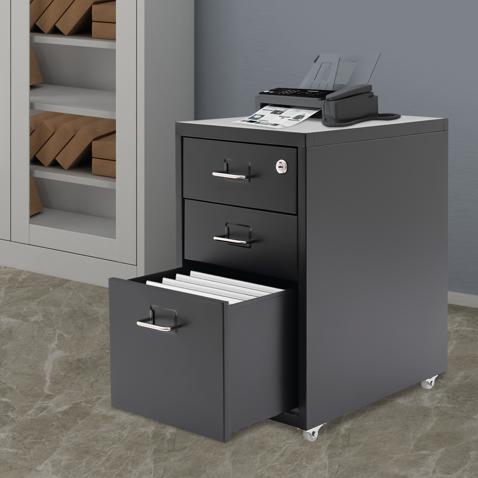Lockable Vertical File Cabinet Metal Mobile File Cabinet Under Desk Home Office