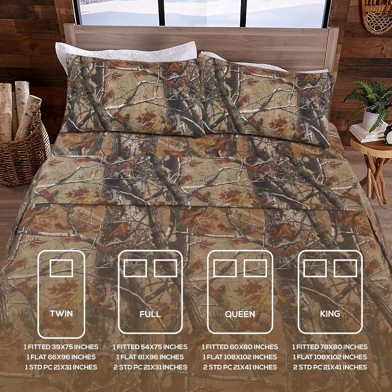 Realtree All Purpose Camo Bedding Queen Sheet Set 4 Piece Polycotton Rustic