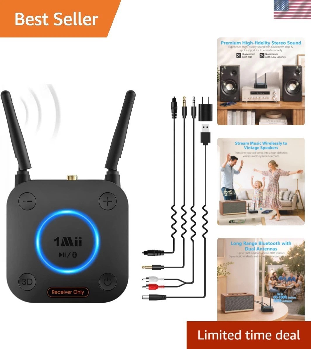 Upgraded] B06Pro Long Range Bluetooth Receiver, HiFi Wireless Audio Adapter, ...