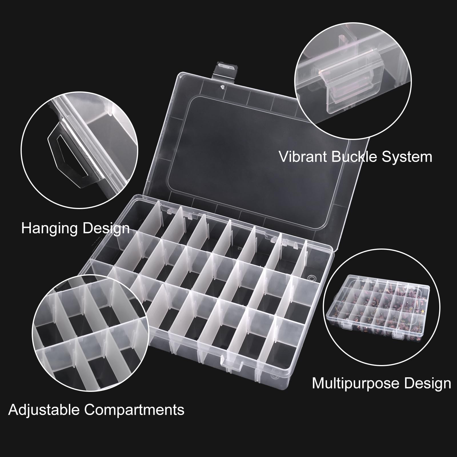 2 Pack 24 Grids Clear Plastic Organizer Box, Storage 24 Grids(2PCS),