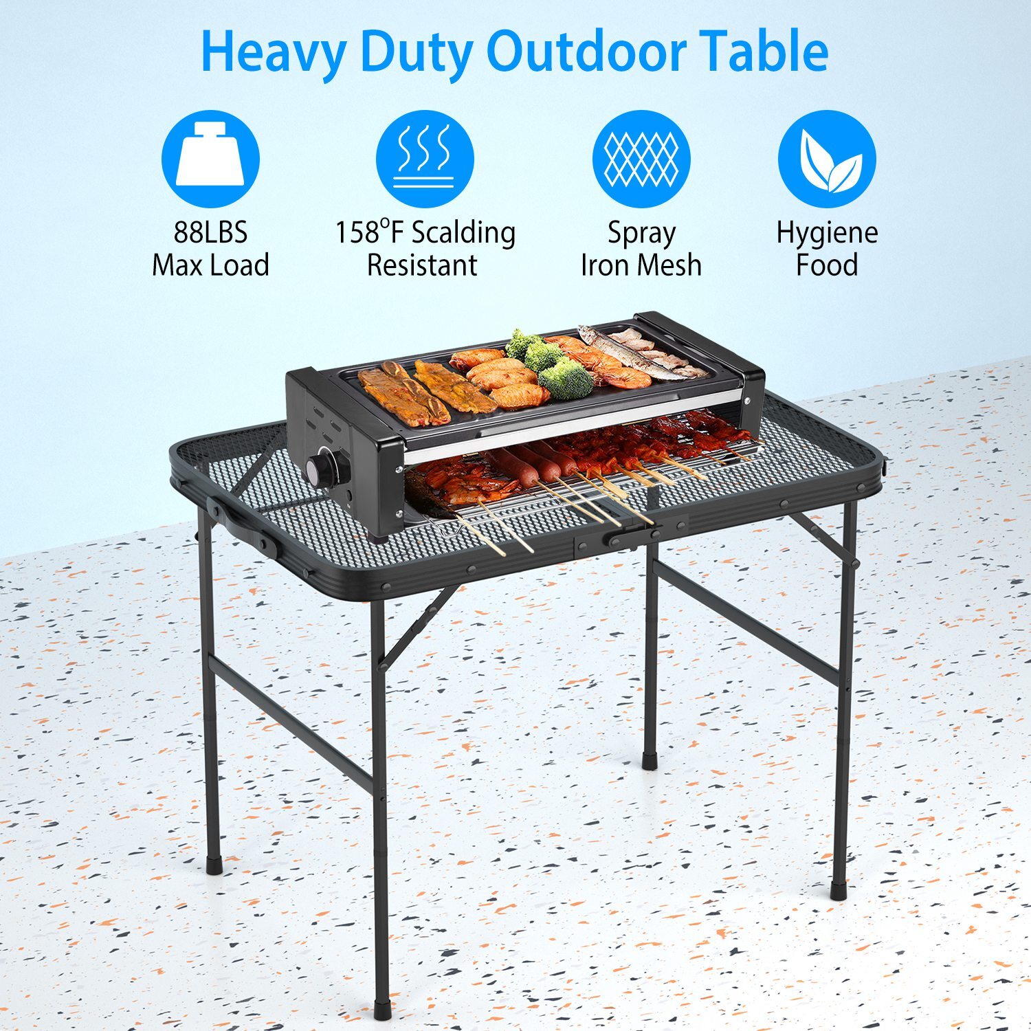 Foldable Camping Table Collapsible Picnic Aluminum Grill Stand Adjustable Table