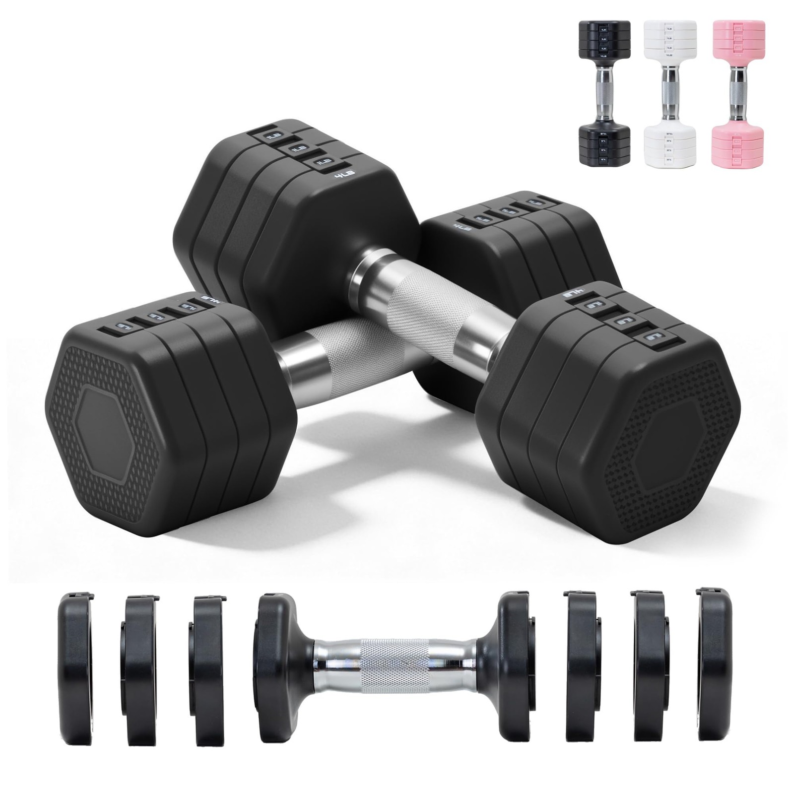 Adjustable Dumbbell Set of 2 Total 20 Lbs 4-in-1 Each 4lb 6lb 8lb 10lb 1s-Adj...
