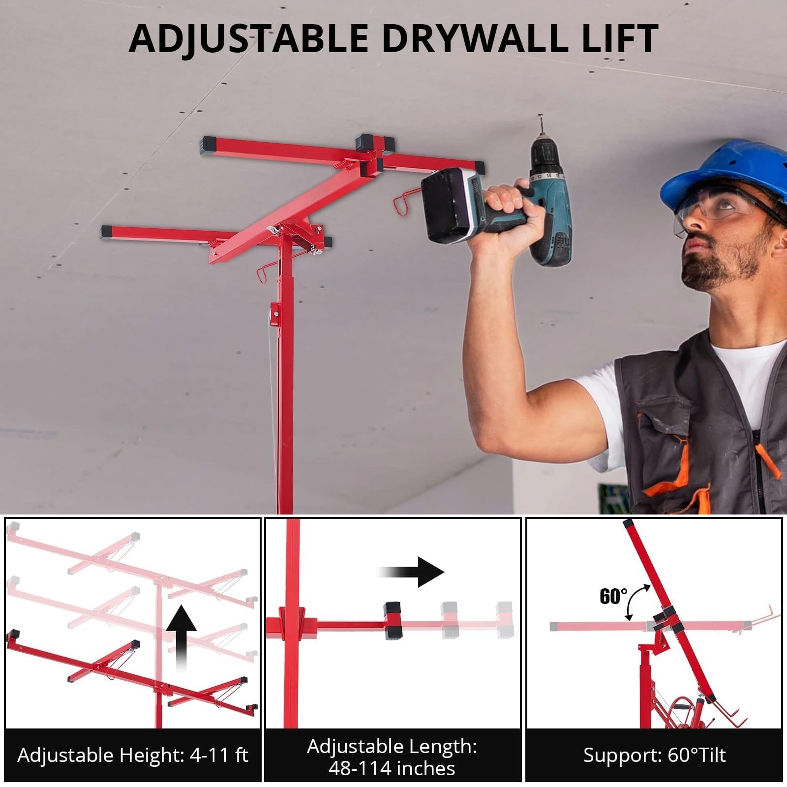 Drywall Lift 6FT, Drywall Jack Lift for Ceiling, 360° Adjustable Drywall Panel 1