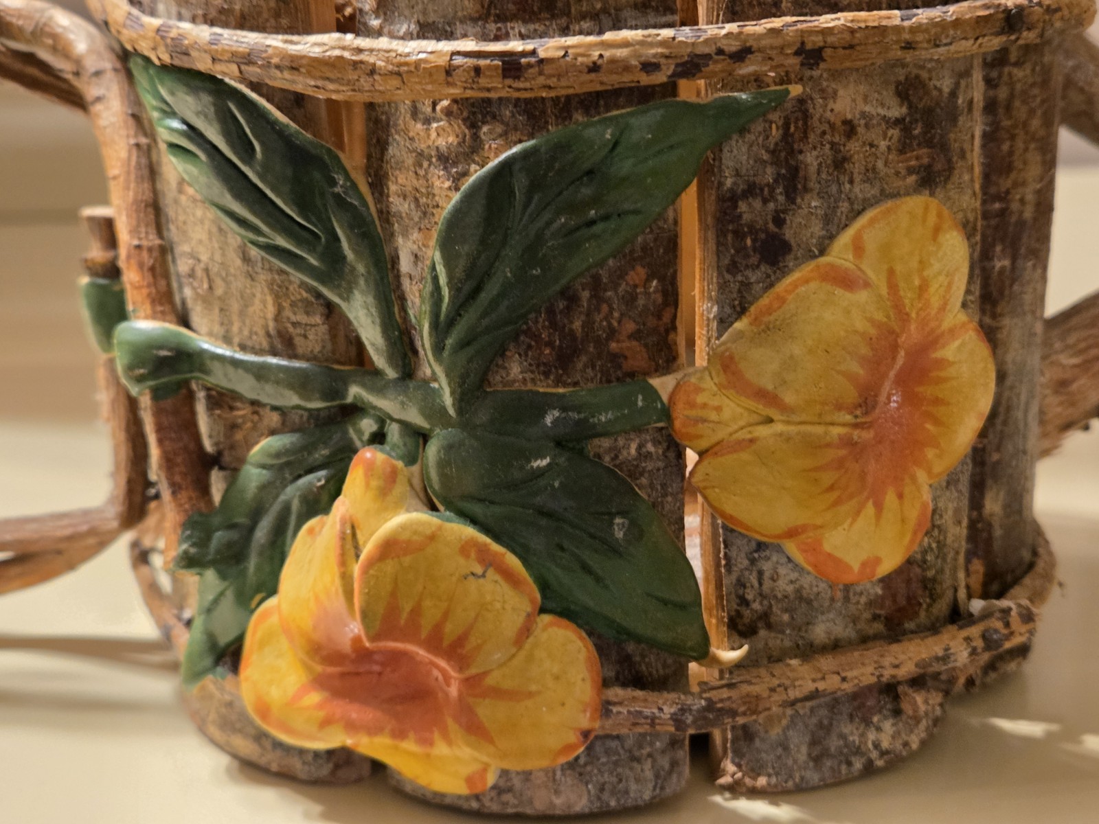 Vintage Rustic Wooden Flower Planter Basket Hand Made Folk Art