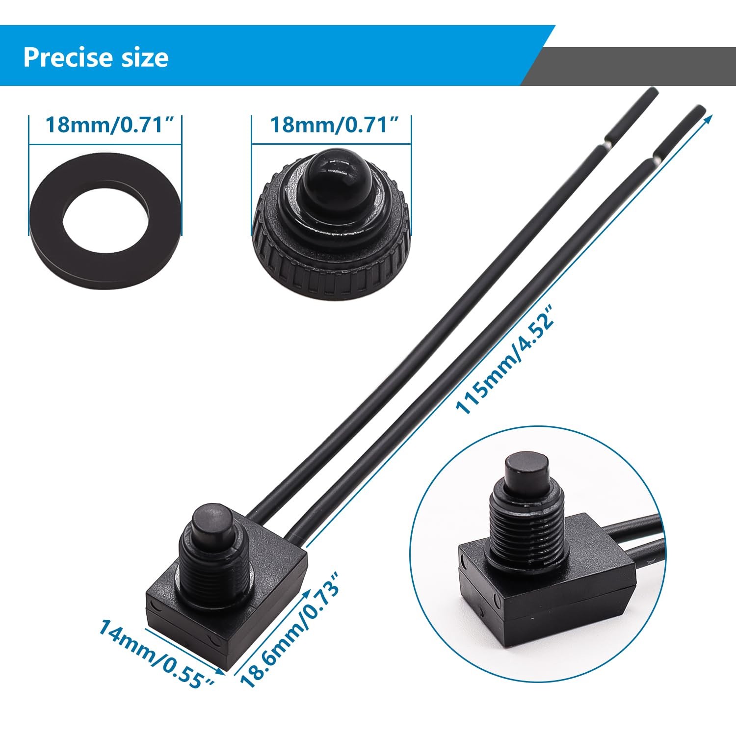 mxuteuk 5pcs 12V RV Waterproof Push Button Switch Black ON/Off SPST