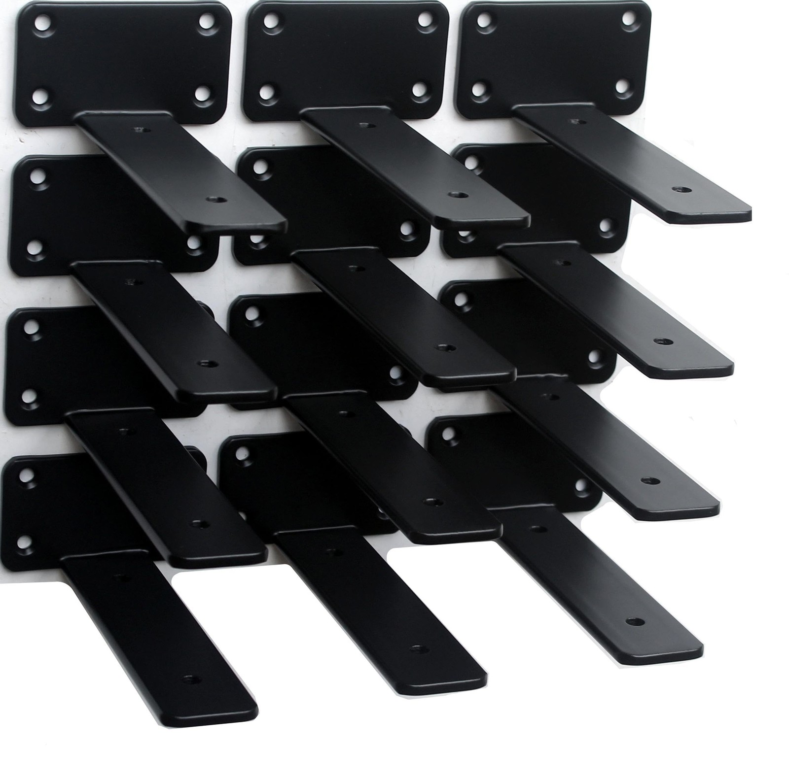 12 Pack - 6 inch Black Hidden L Shelf Bracket (1/5 Inch Thicked) Iron Floatin...