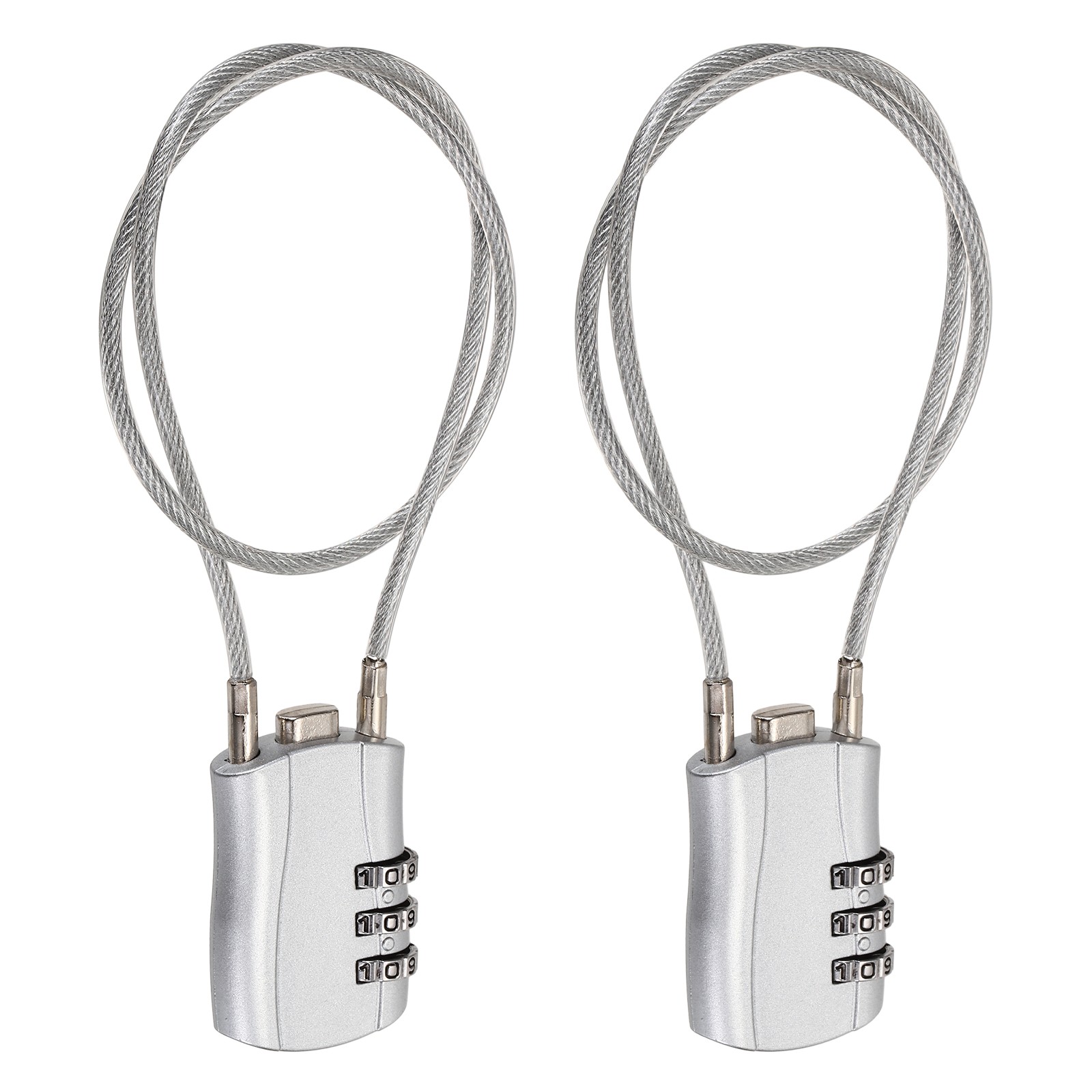 3-Digit Combination Padlock with Coated Steel Wire Rope (15.8", Silver) (2Pcs)